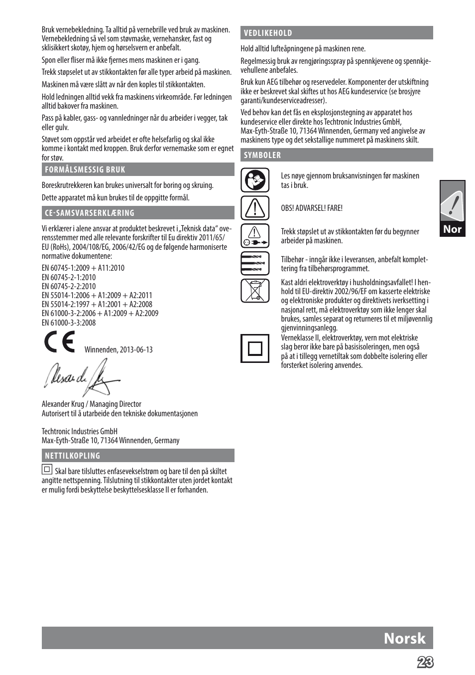 Norsk | AEG BE 705 R User Manual | Page 25 / 62