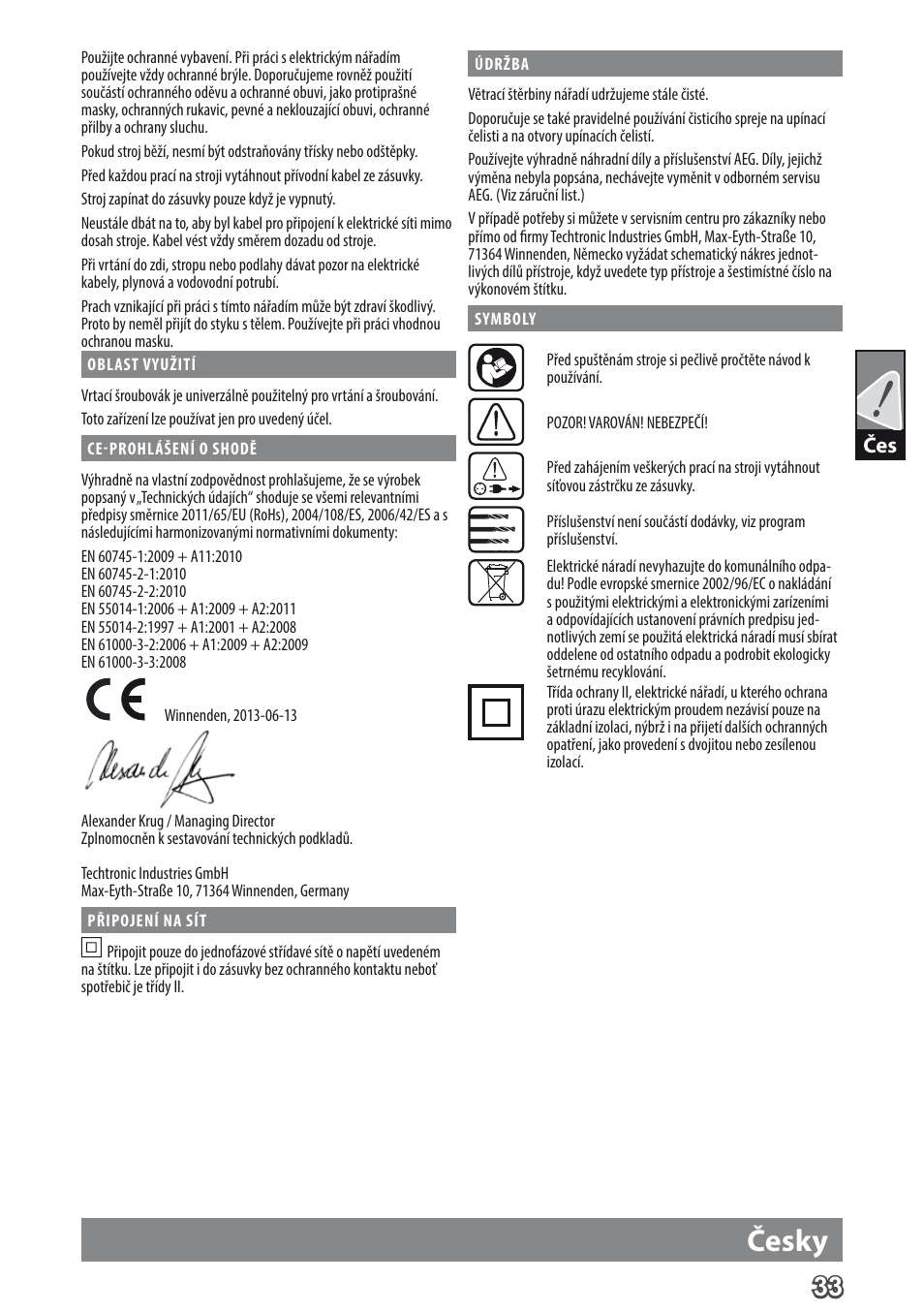 Česky | AEG BE 705 R User Manual | Page 35 / 62