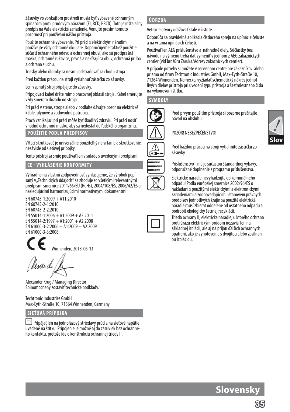 Slovensky, Slov | AEG BE 705 R User Manual | Page 37 / 62