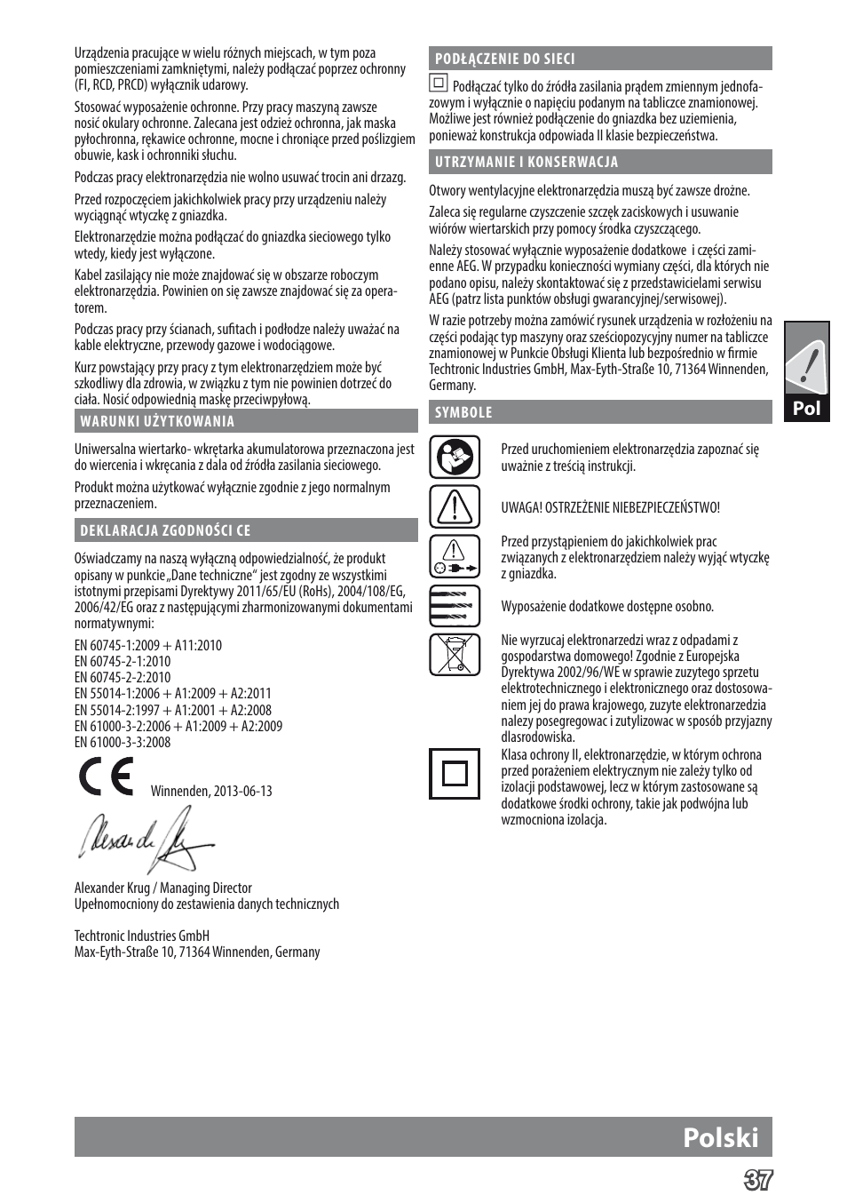 Polski | AEG BE 705 R User Manual | Page 39 / 62