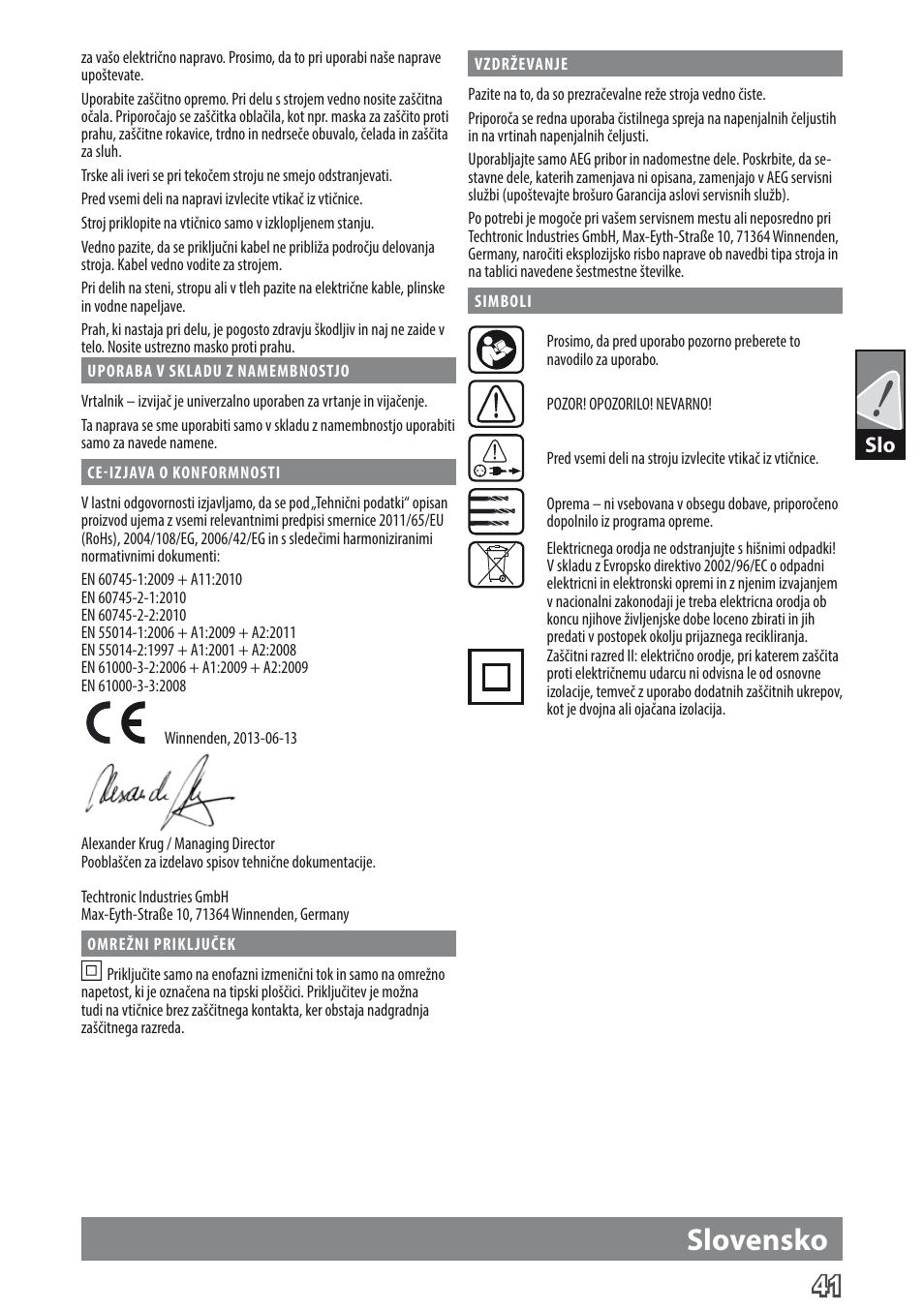 Slovensko | AEG BE 705 R User Manual | Page 43 / 62