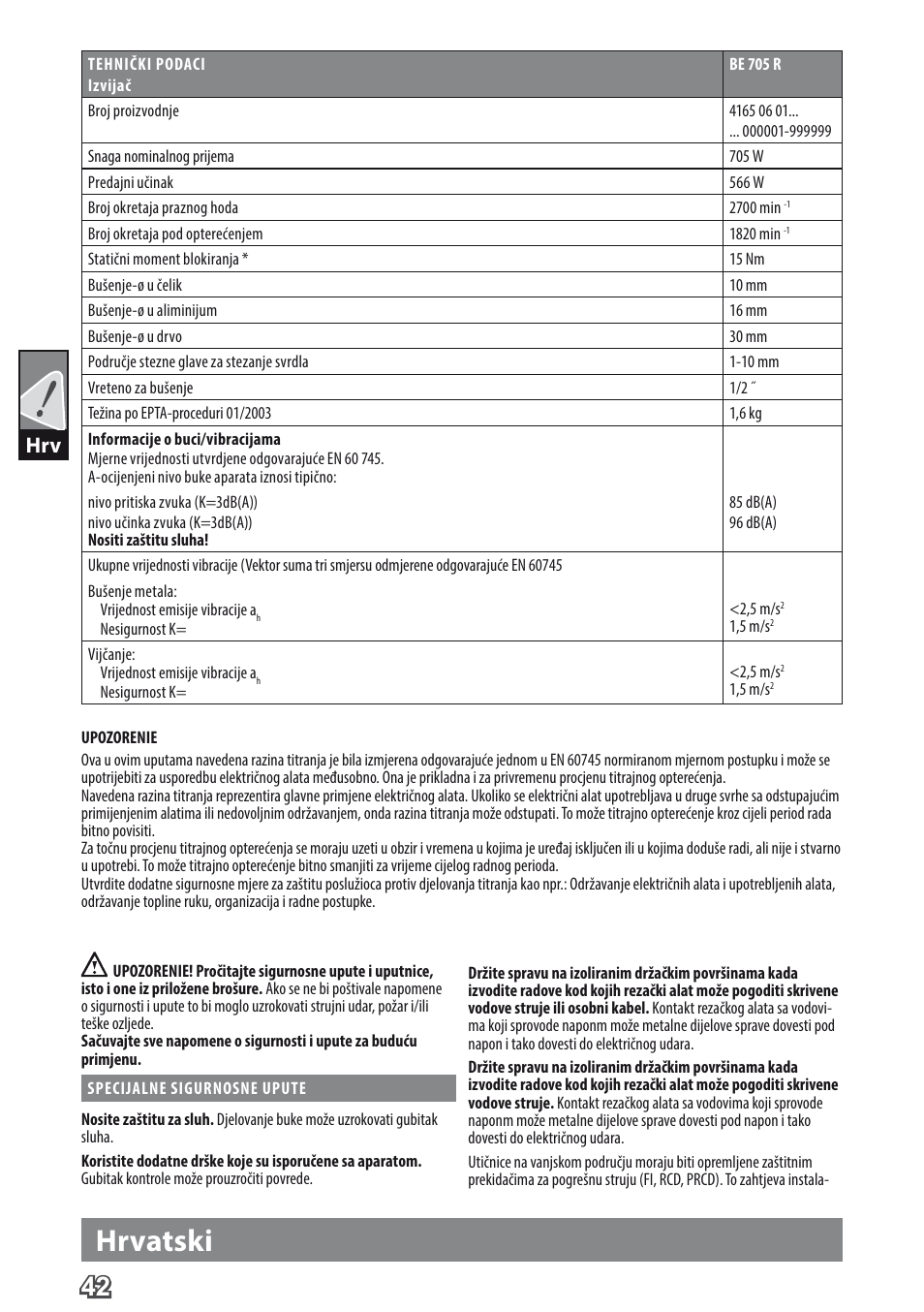 Hrvatski | AEG BE 705 R User Manual | Page 44 / 62