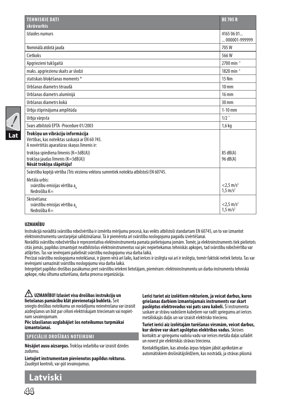 Latviski | AEG BE 705 R User Manual | Page 46 / 62