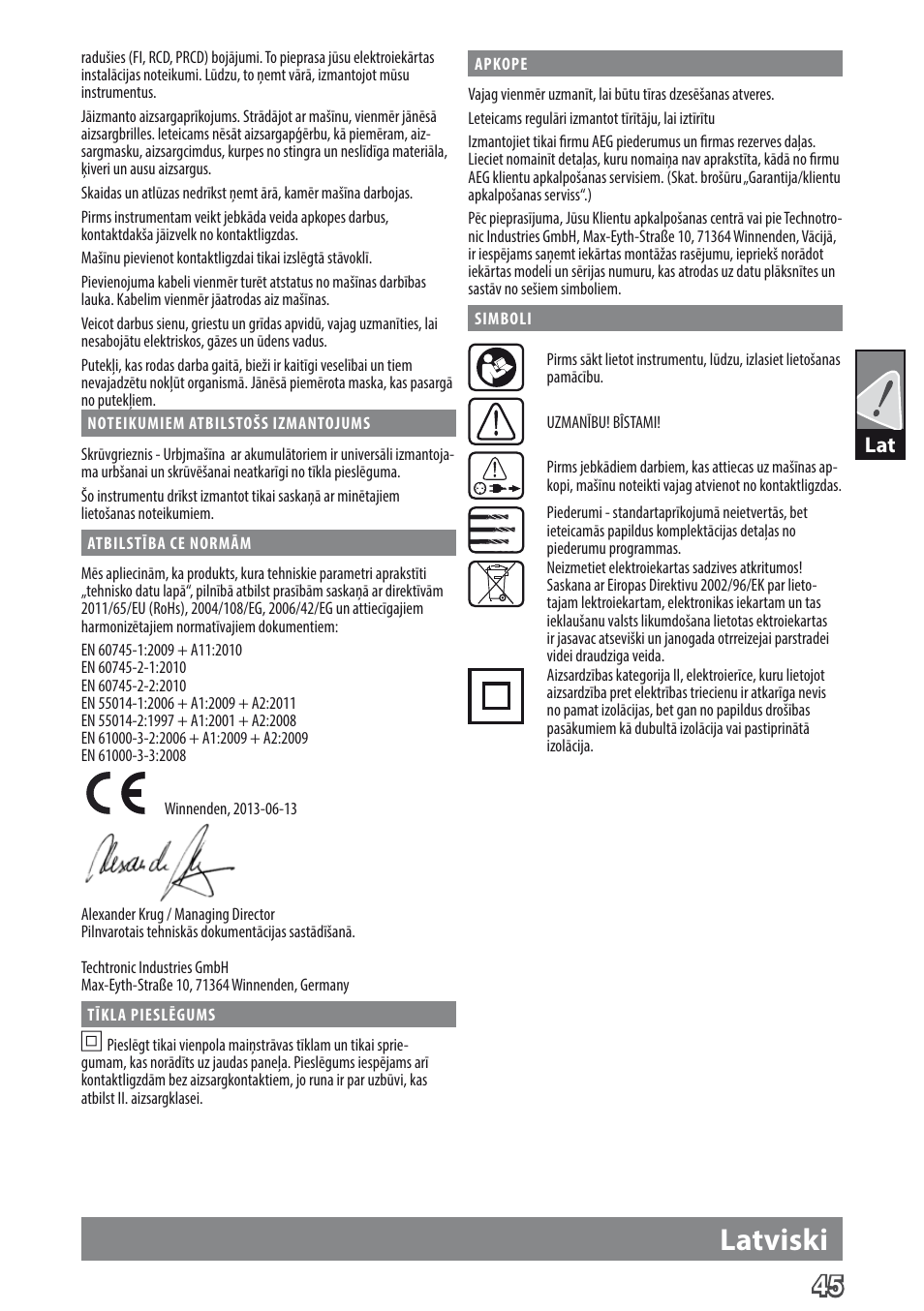 Latviski | AEG BE 705 R User Manual | Page 47 / 62