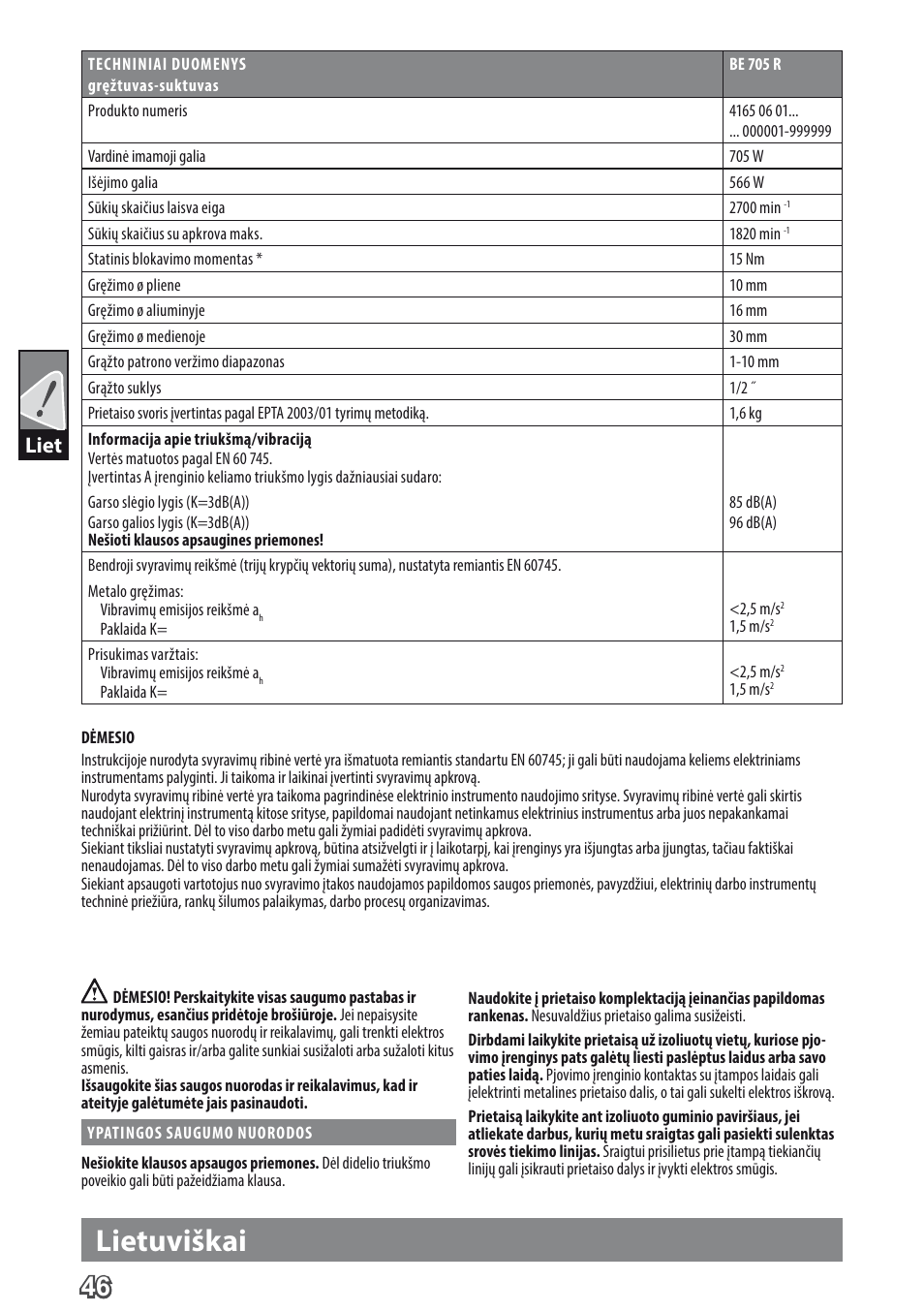 Lietuviškai, Liet | AEG BE 705 R User Manual | Page 48 / 62
