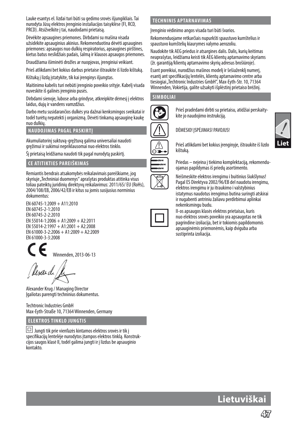 Lietuviškai, Liet | AEG BE 705 R User Manual | Page 49 / 62