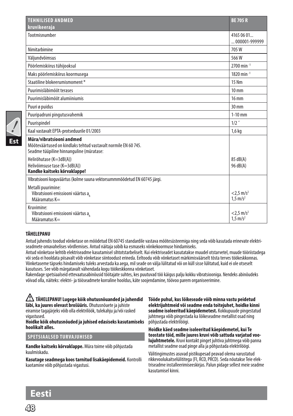 Eesti | AEG BE 705 R User Manual | Page 50 / 62