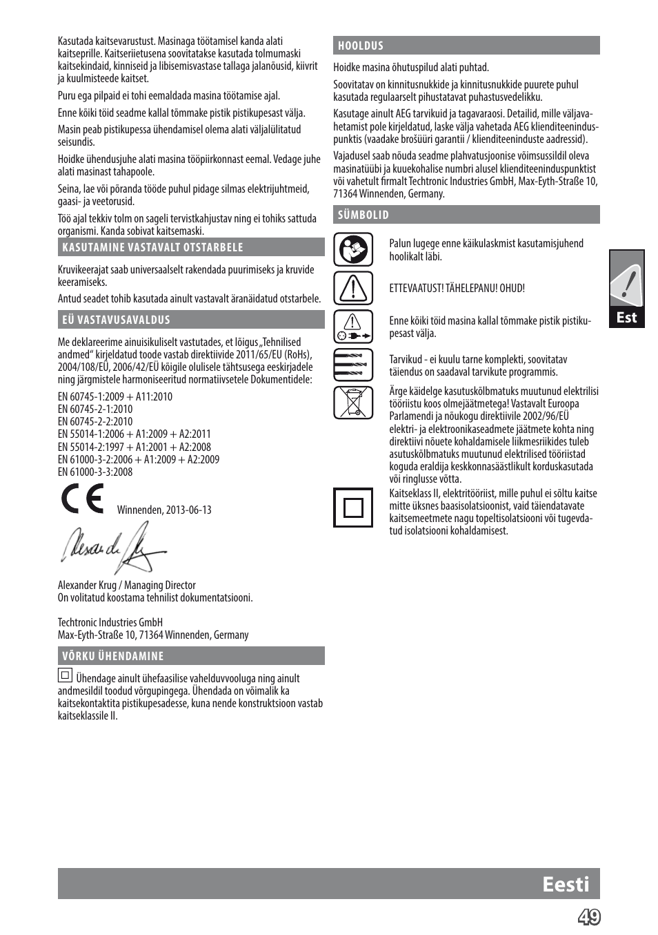 Eesti | AEG BE 705 R User Manual | Page 51 / 62