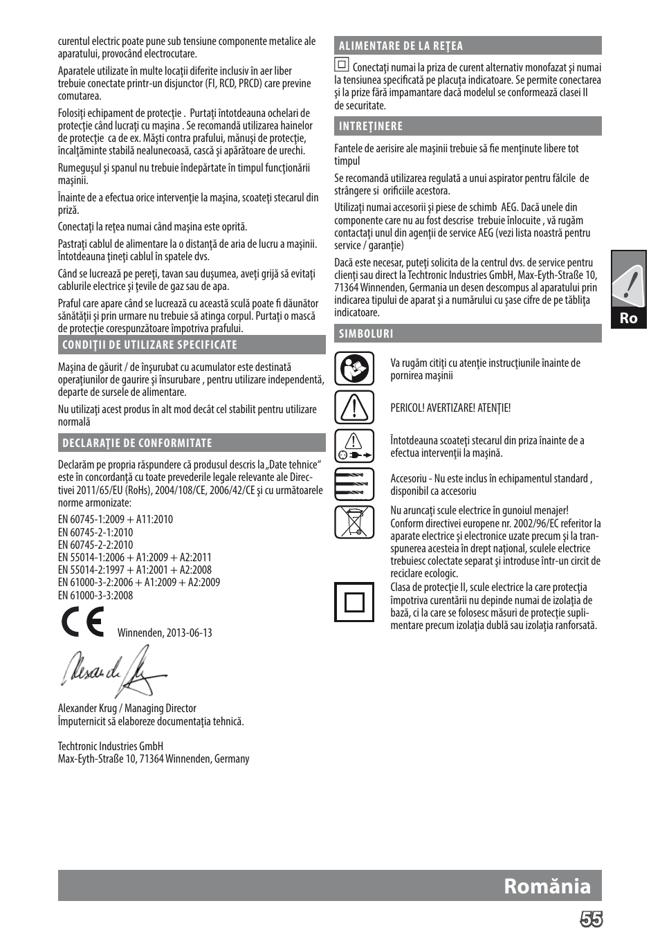 Romănia | AEG BE 705 R User Manual | Page 57 / 62