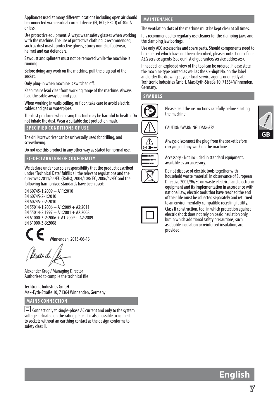 English | AEG BE 705 R User Manual | Page 9 / 62