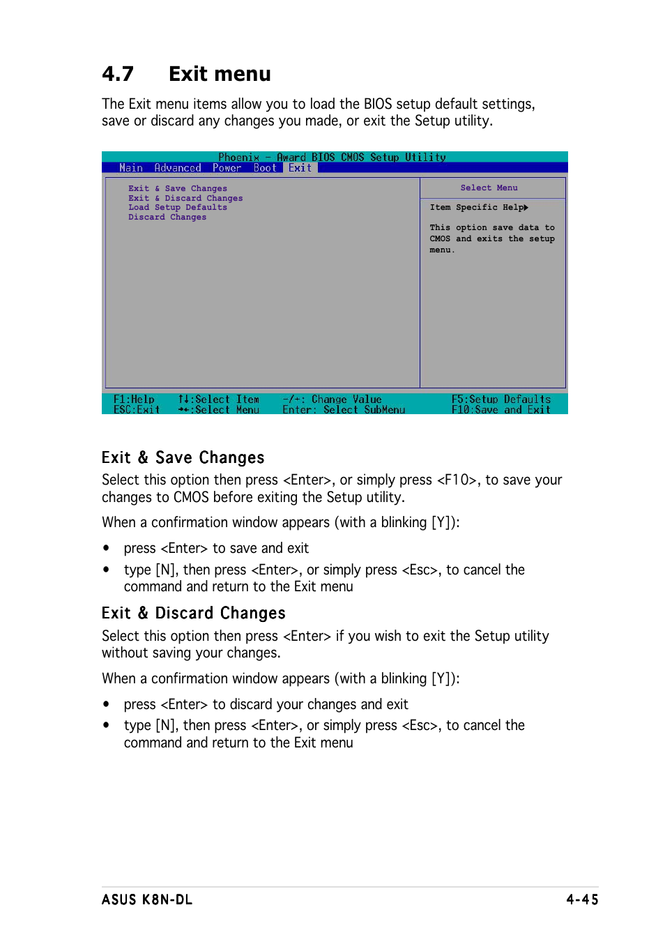 7 exit menu | Asus K8N-DL User Manual | Page 107 / 112