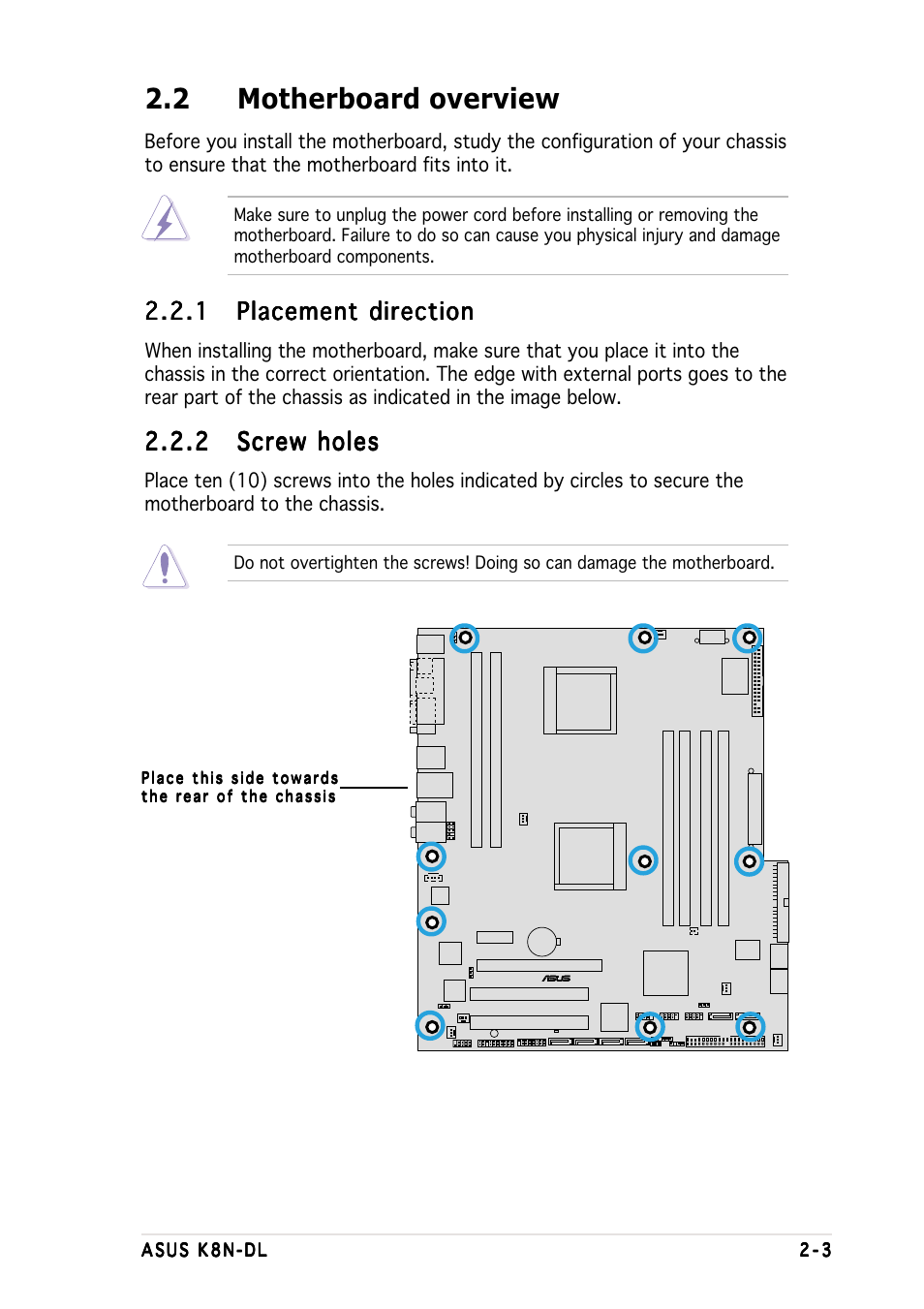 2 motherboard overview | Asus K8N-DL User Manual | Page 23 / 112