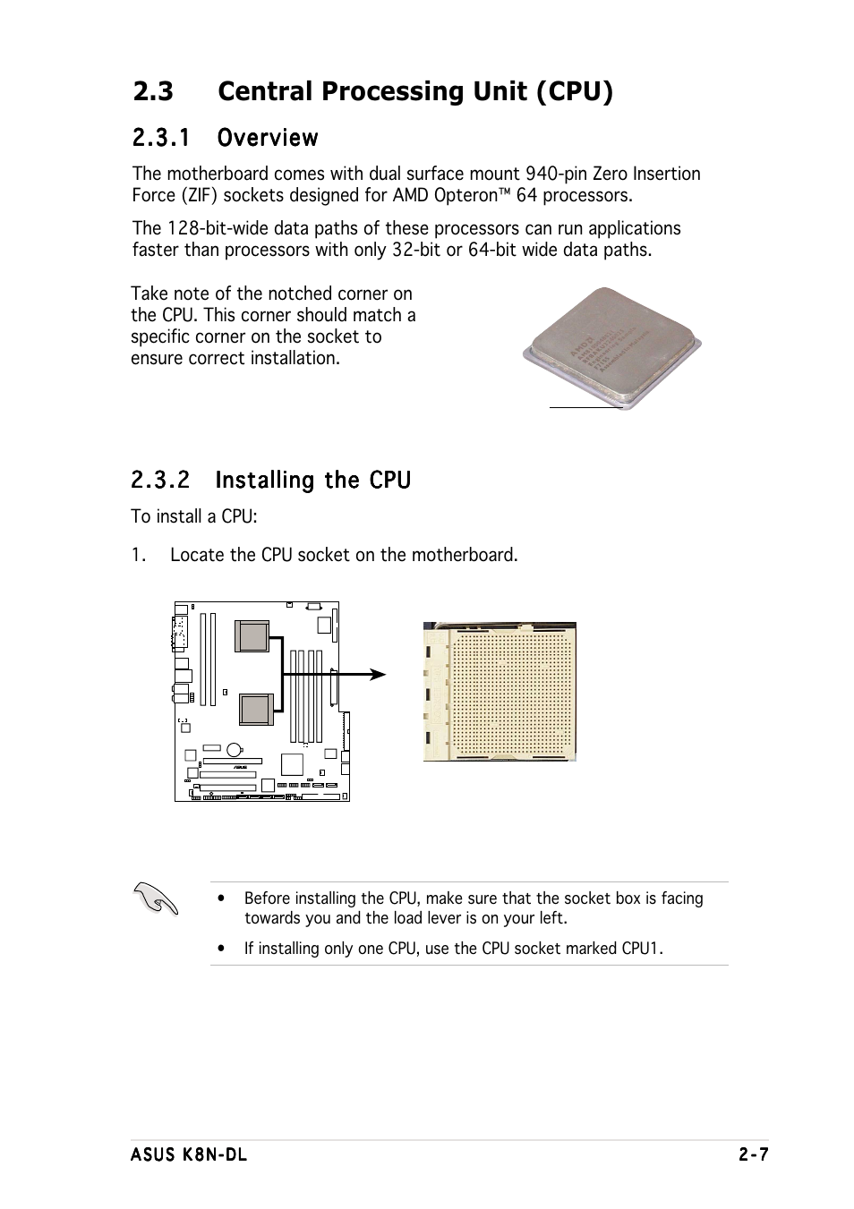 3 central processing unit (cpu), 1 overview overview overview overview overview | Asus K8N-DL User Manual | Page 27 / 112