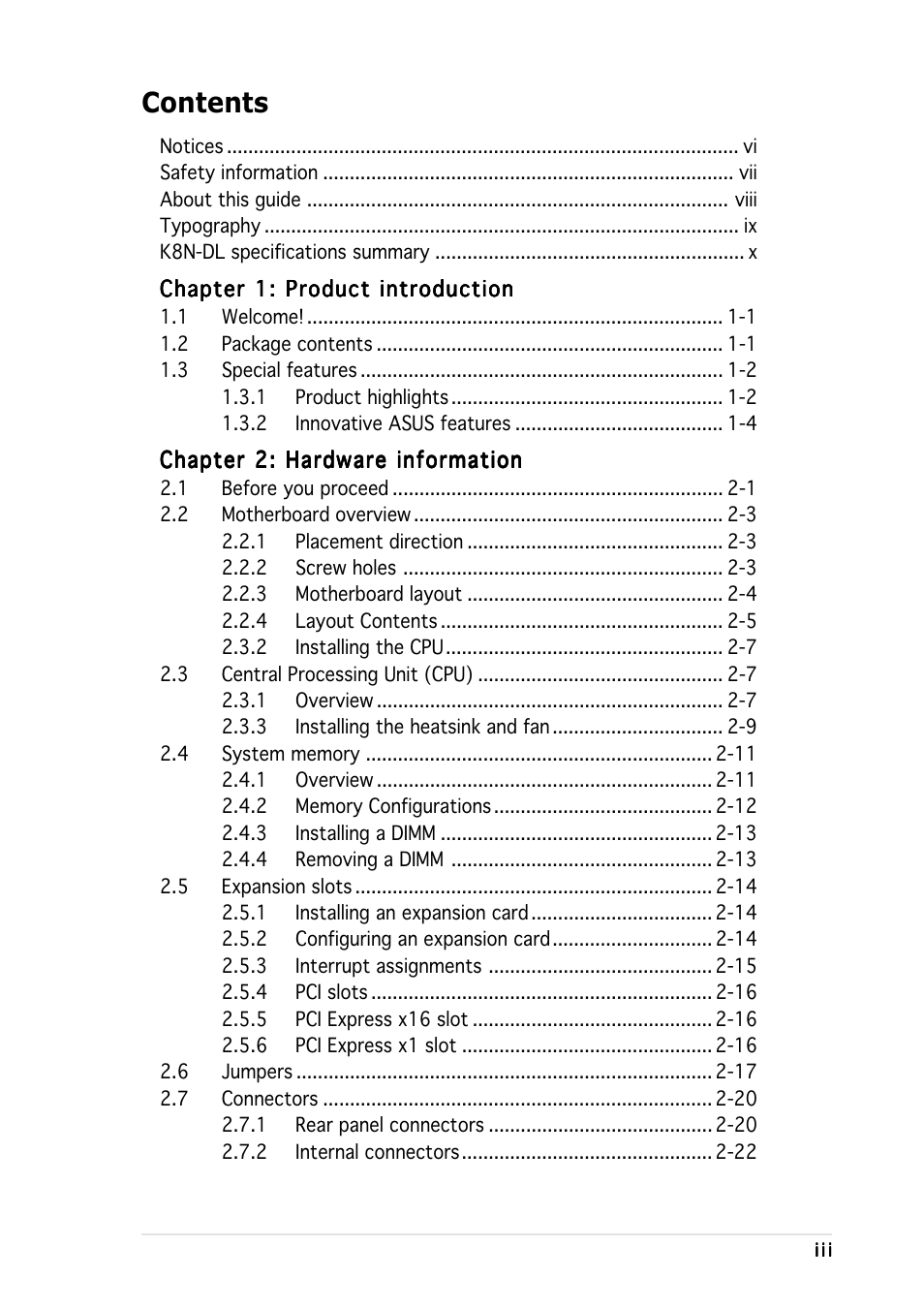 Asus K8N-DL User Manual | Page 3 / 112