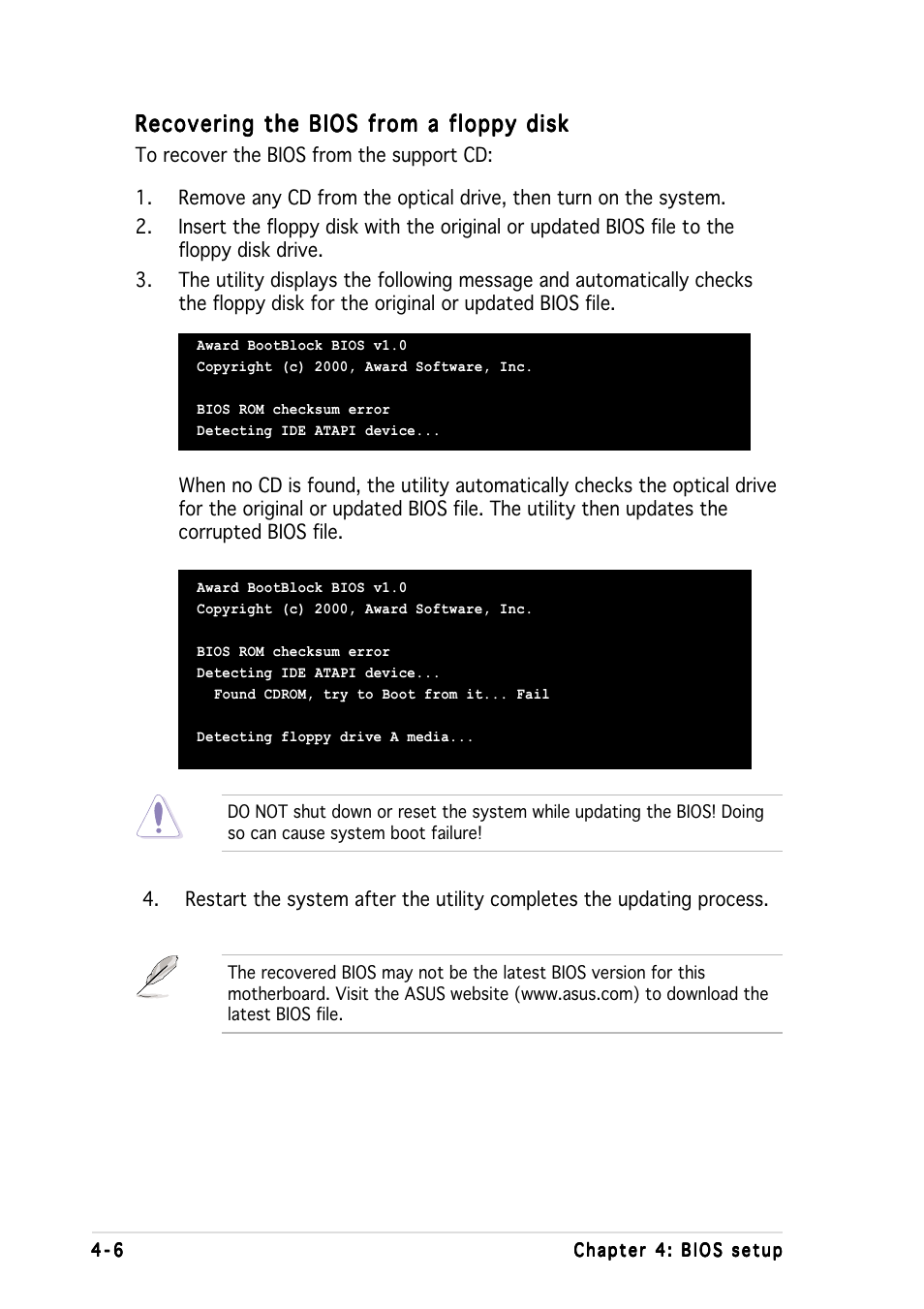 Recovering the bios from a floppy disk | Asus K8N-DL User Manual | Page 68 / 112