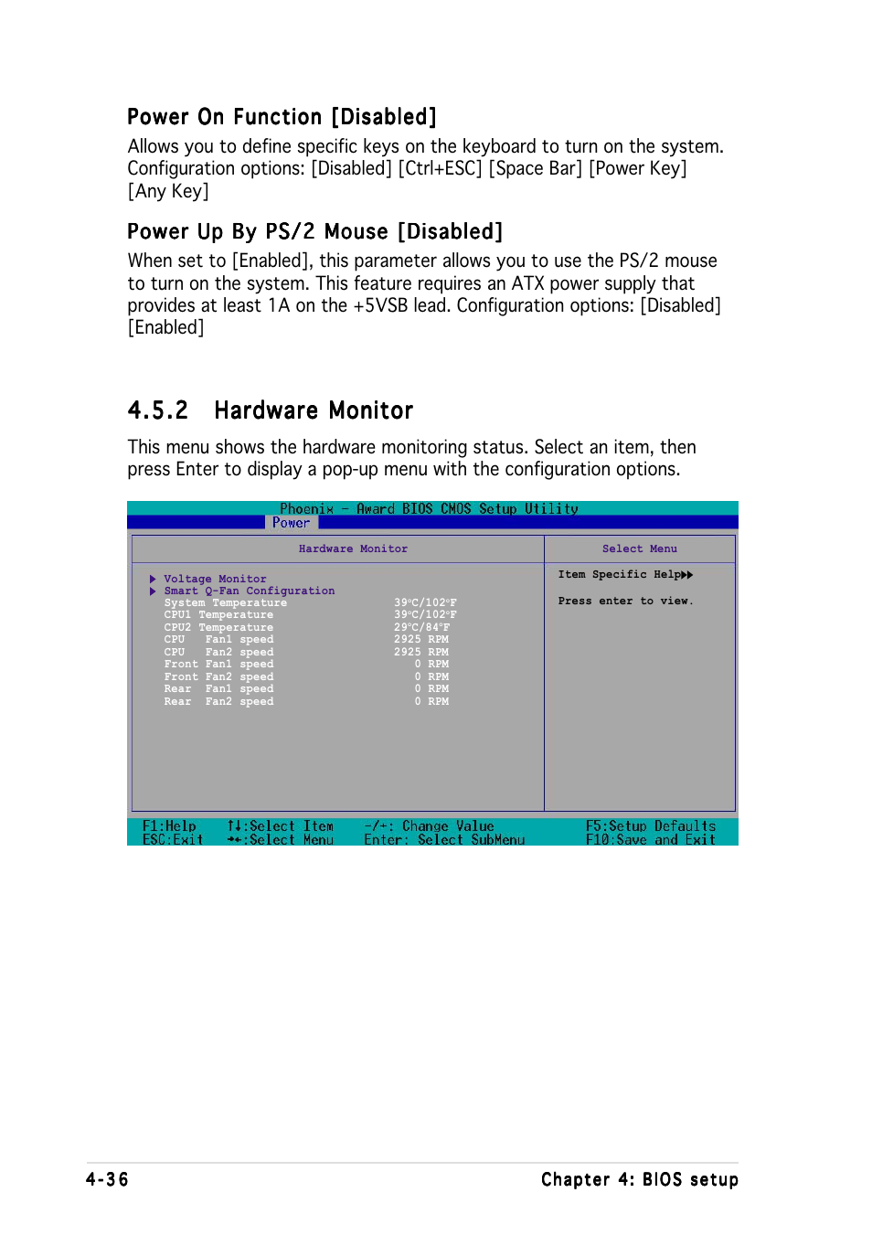 Power on function [disabled, Power up by ps/2 mouse [disabled | Asus K8N-DL User Manual | Page 98 / 112