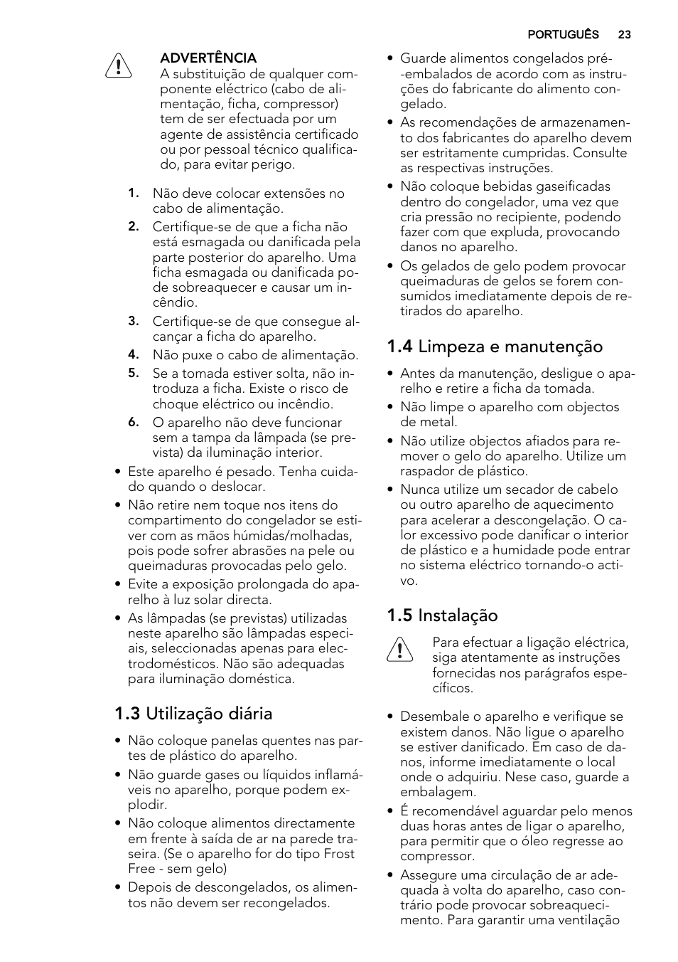 3 utilização diária, 4 limpeza e manutenção, 5 instalação | AEG A82700GNX0 User Manual | Page 23 / 60