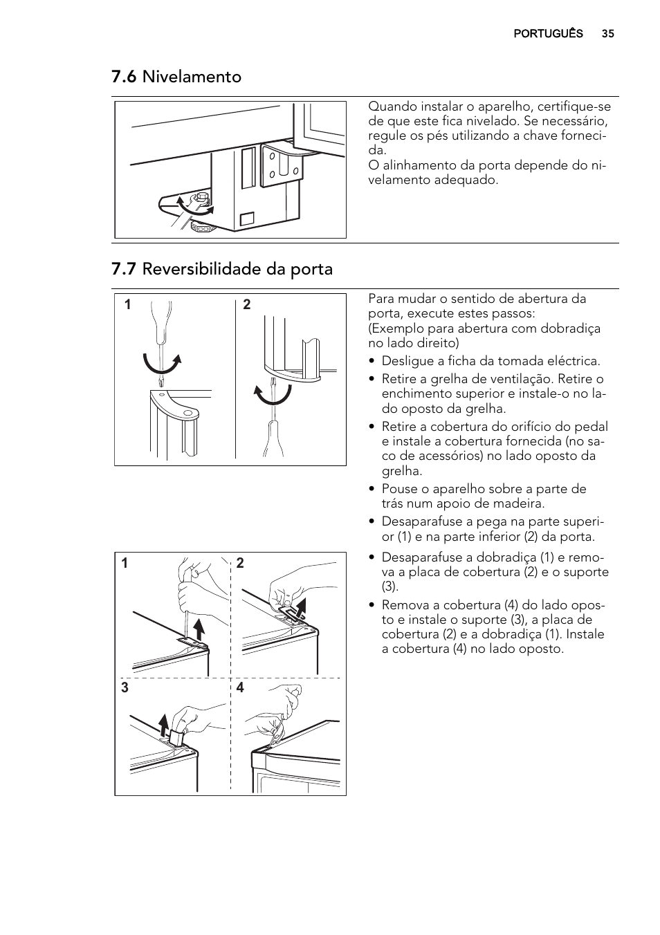 6 nivelamento, 7 reversibilidade da porta | AEG A82700GNX0 User Manual | Page 35 / 60