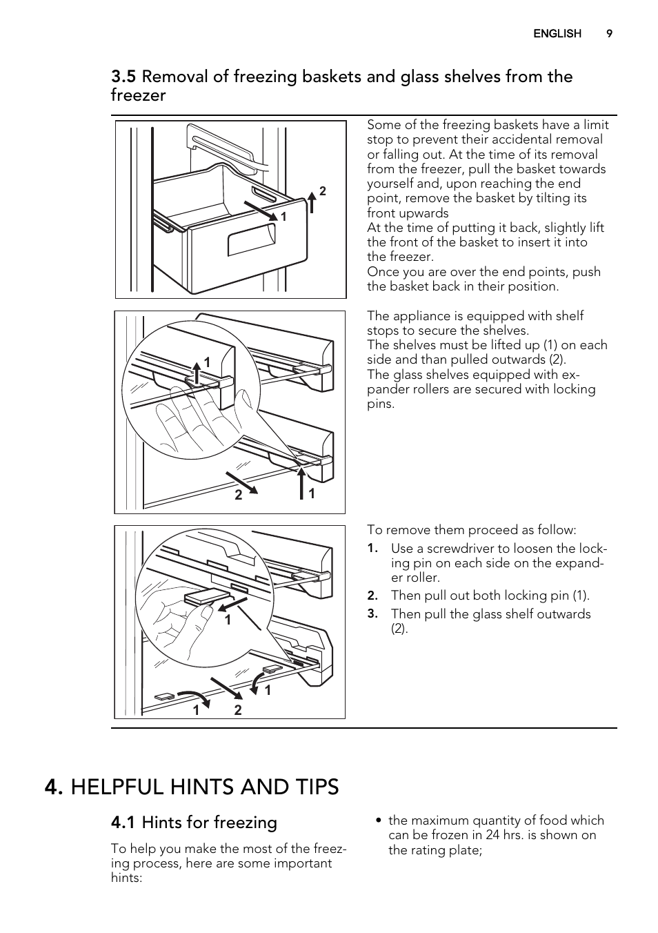 Helpful hints and tips, 1 hints for freezing | AEG A82700GNX0 User Manual | Page 9 / 60