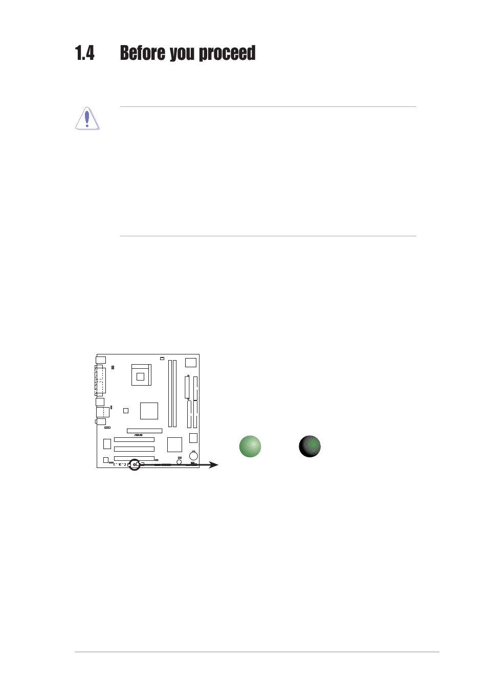 4 before you proceed, Onboard led, Asus p4ge-mx motherboard 1-5 | Asus P4GE-MX User Manual | Page 15 / 62