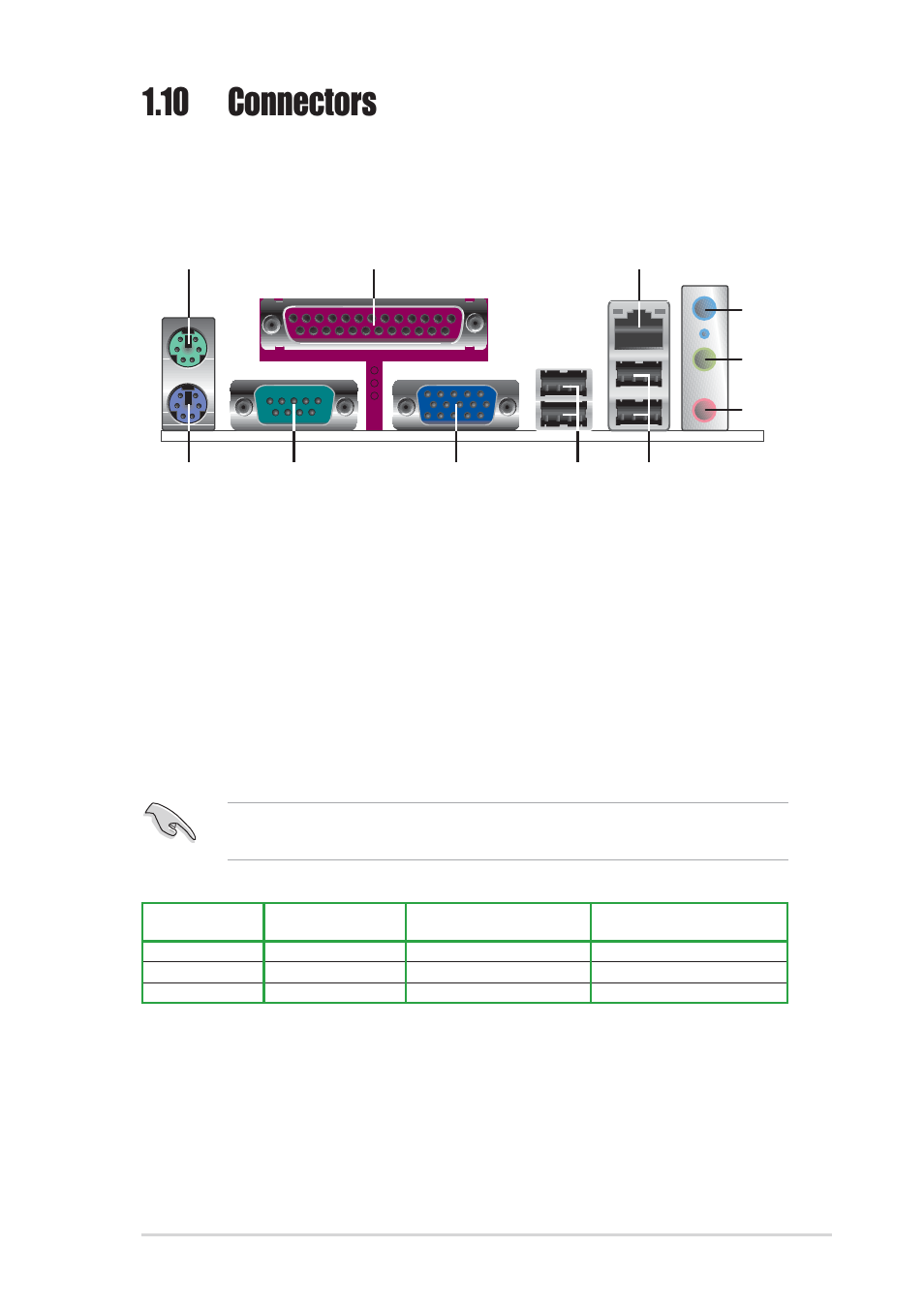 10 connectors, 1 rear panel connectors | Asus P4GE-MX User Manual | Page 25 / 62