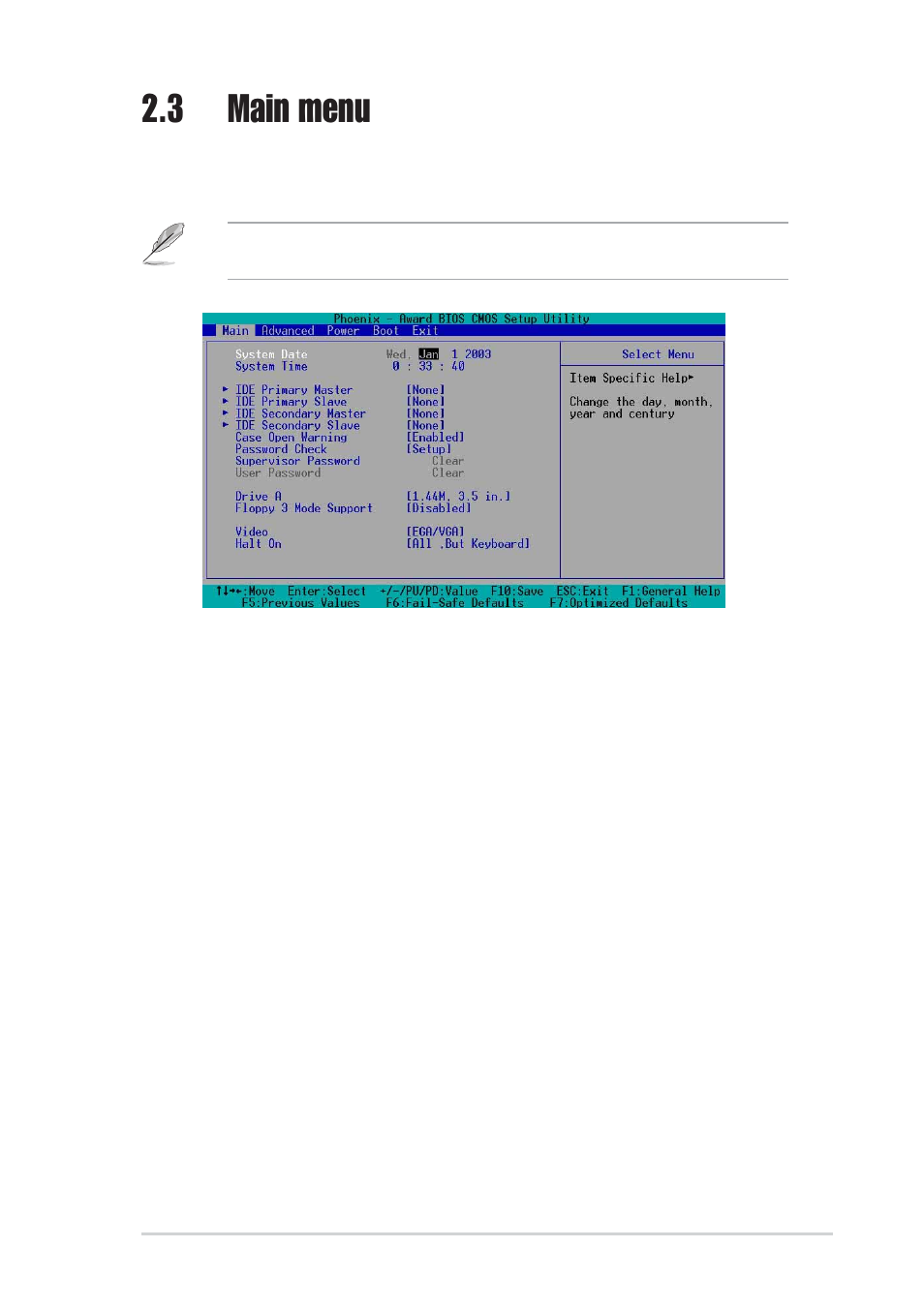 3 main menu | Asus P4GE-MX User Manual | Page 43 / 62