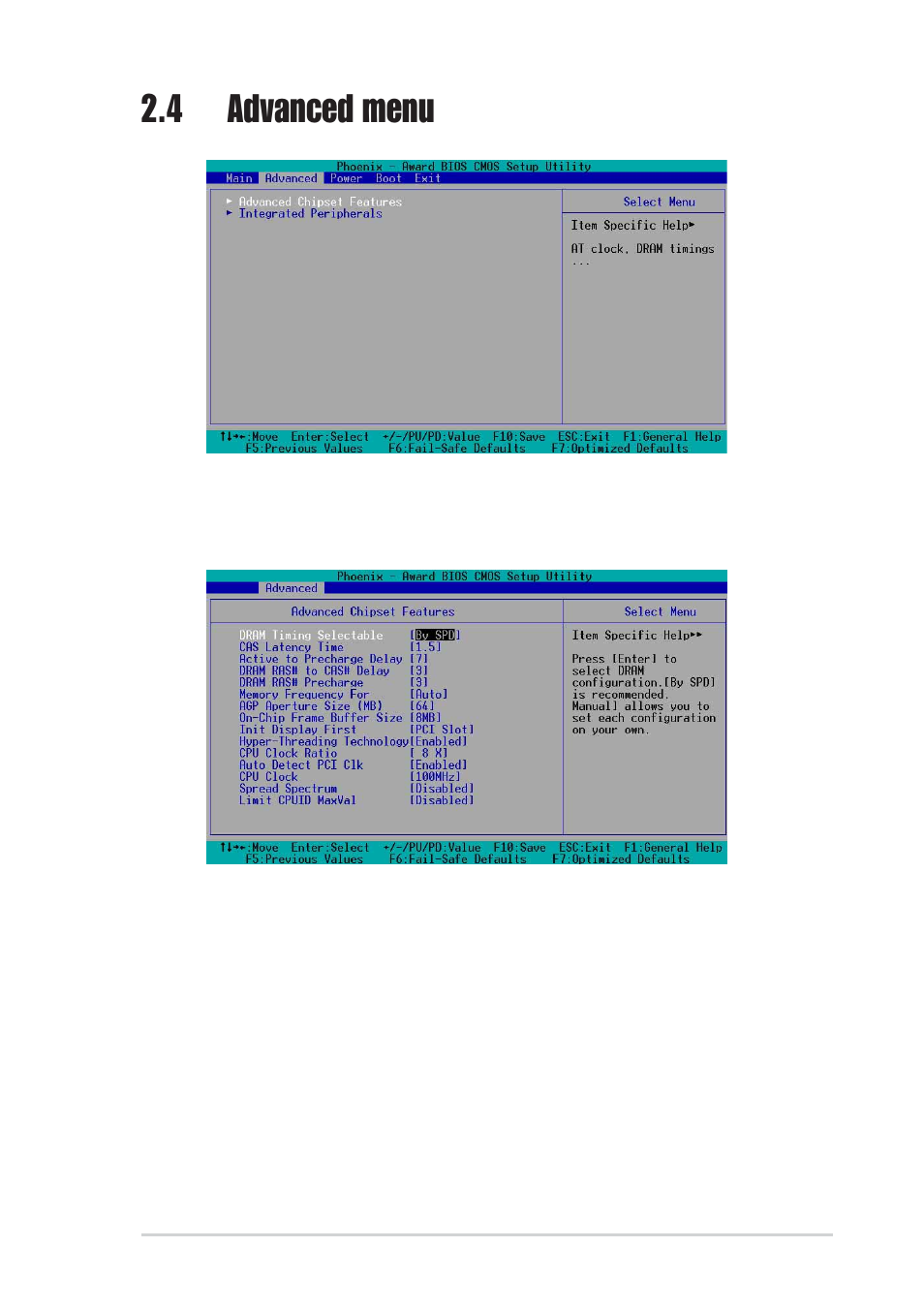 4 advanced menu, 1 advanced chipset features | Asus P4GE-MX User Manual | Page 47 / 62