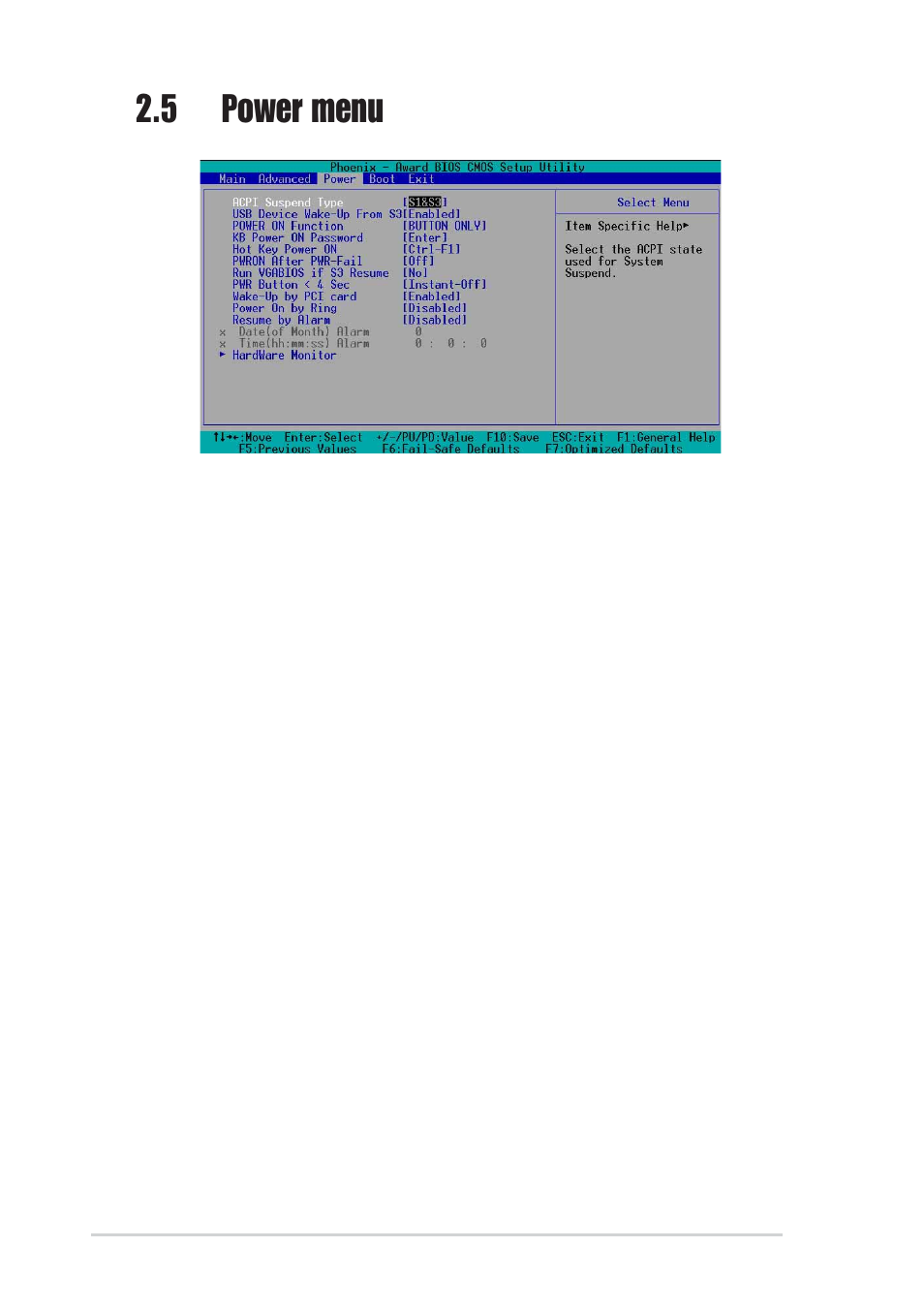 5 power menu | Asus P4GE-MX User Manual | Page 52 / 62