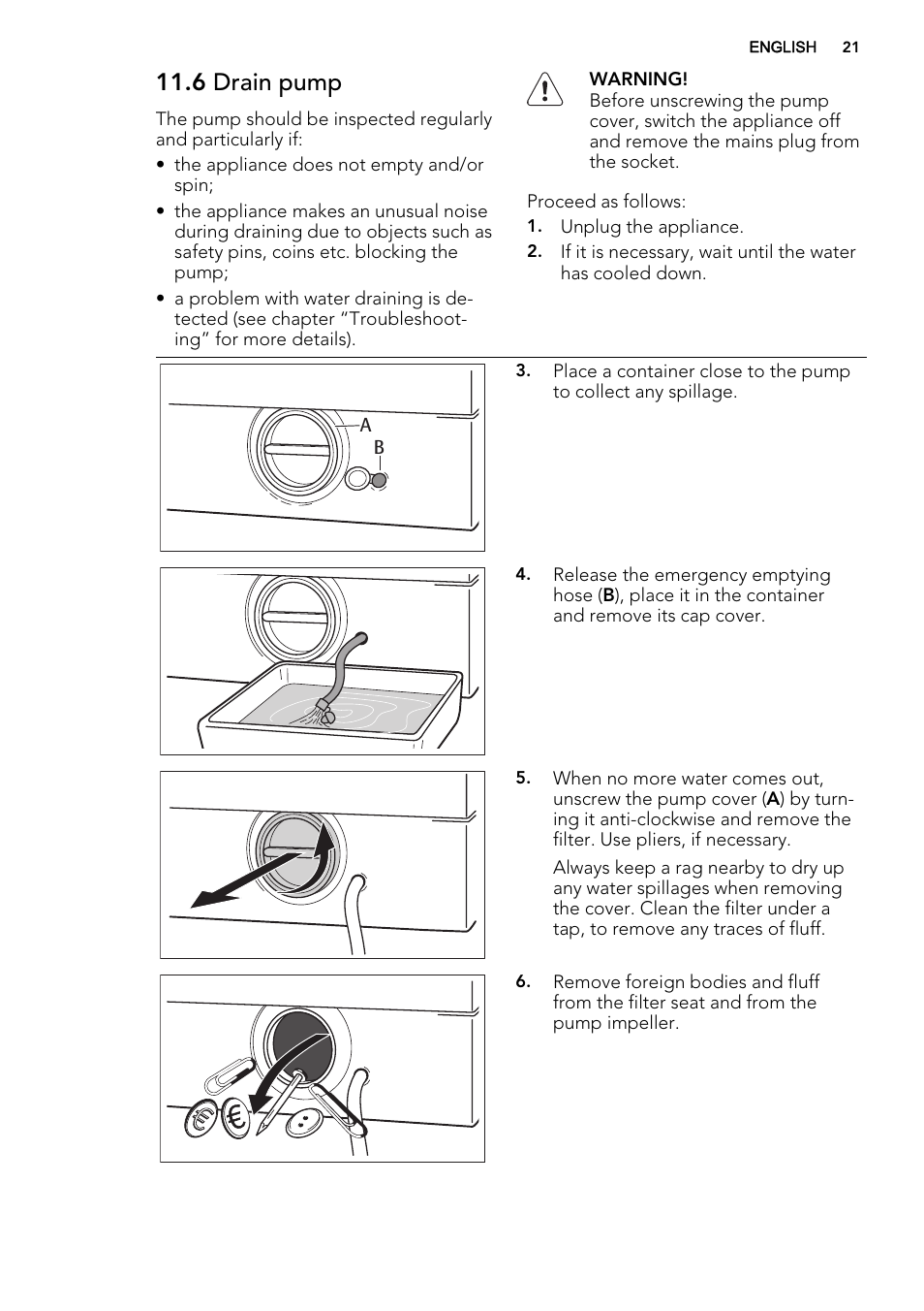6 drain pump | AEG L61270BI User Manual | Page 21 / 72