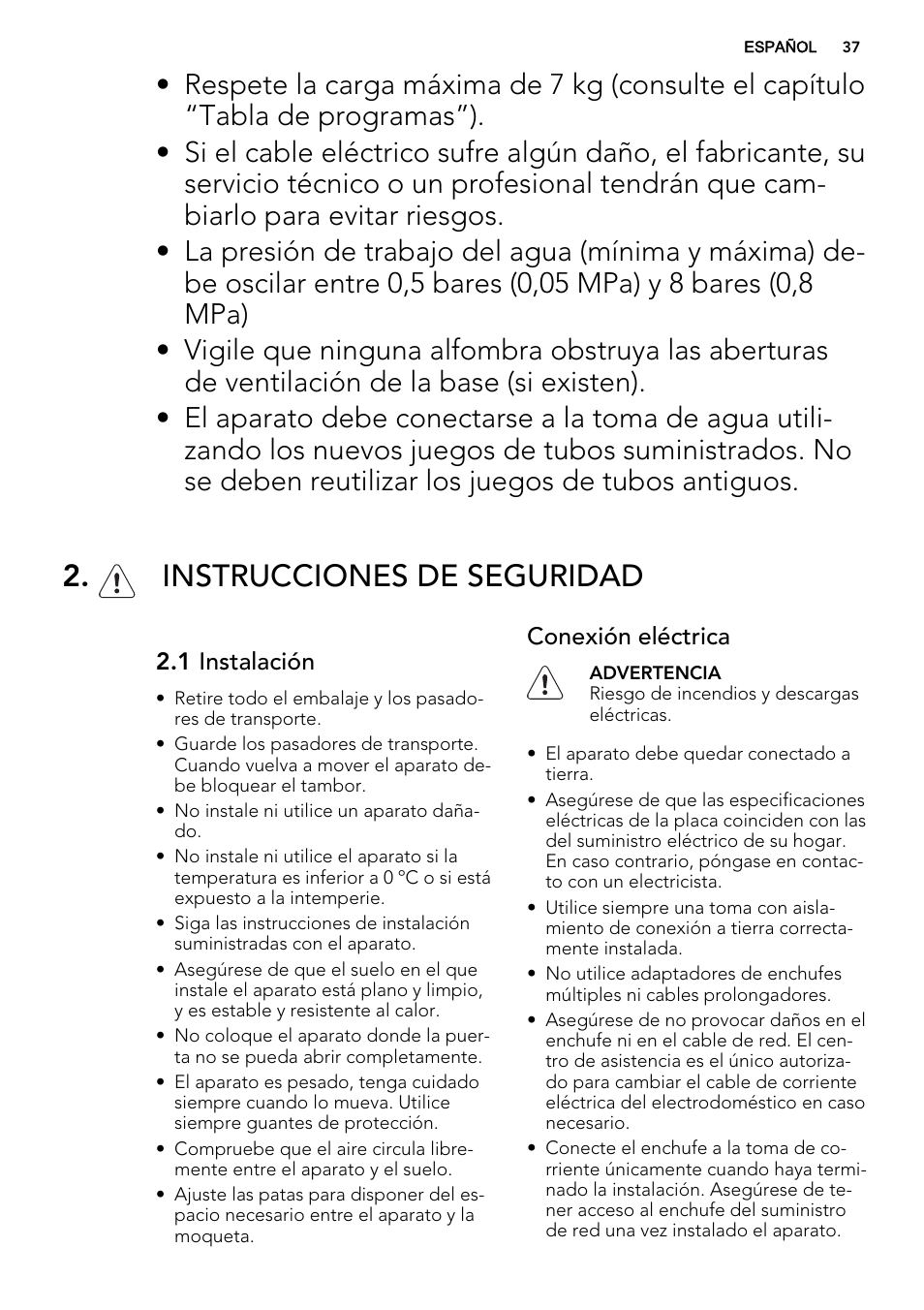 Instrucciones de seguridad | AEG L61270BI User Manual | Page 37 / 72