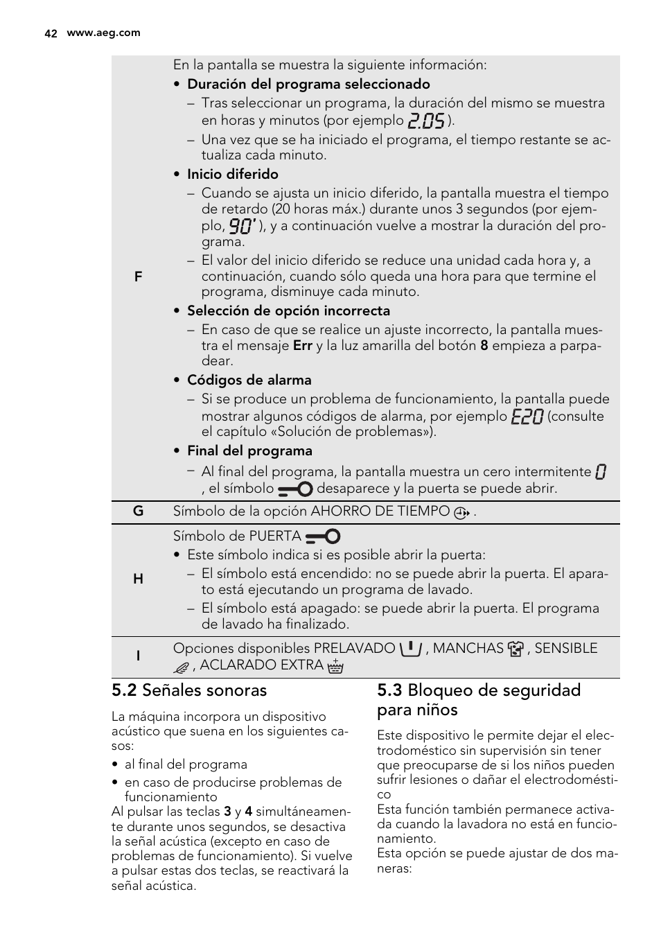 2 señales sonoras, 3 bloqueo de seguridad para niños | AEG L61270BI User Manual | Page 42 / 72