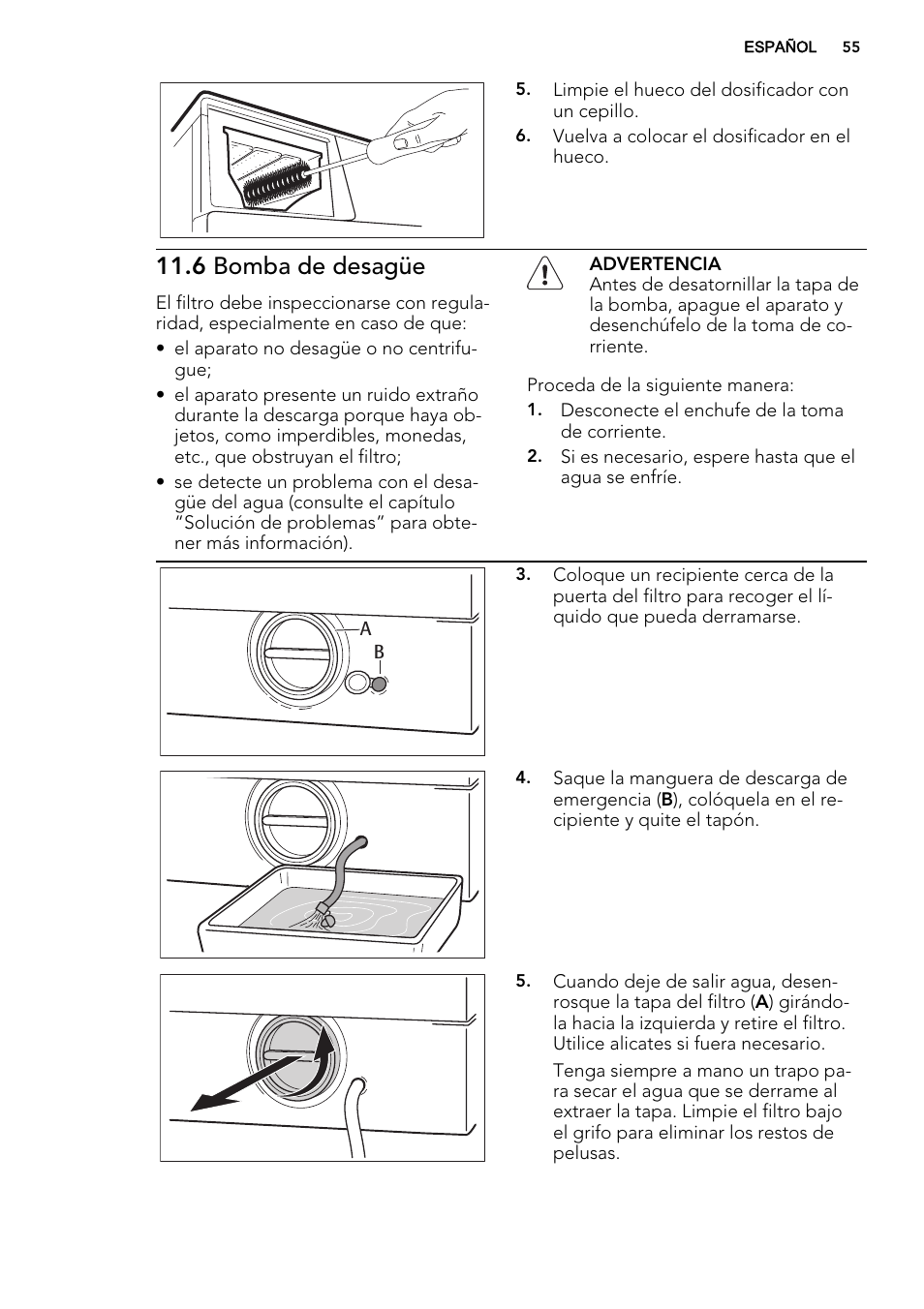 6 bomba de desagüe | AEG L61270BI User Manual | Page 55 / 72
