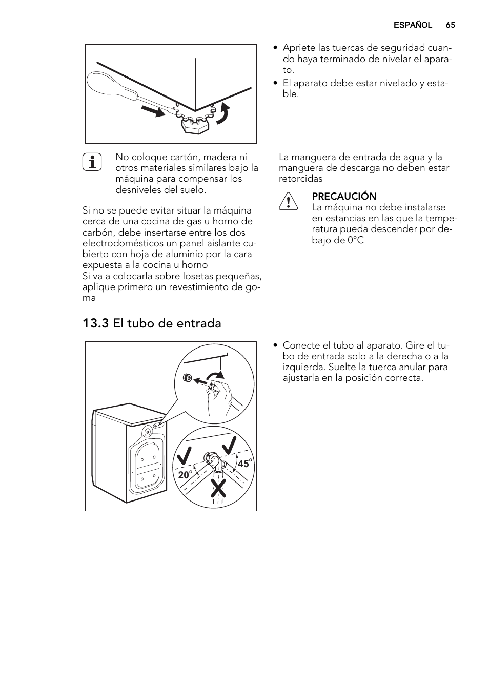 3 el tubo de entrada | AEG L61270BI User Manual | Page 65 / 72