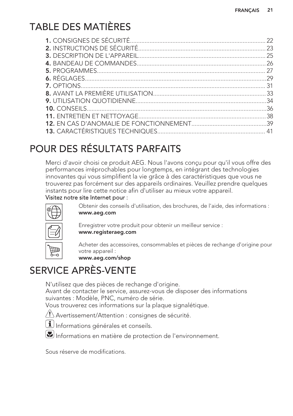 AEG F88070VI1P User Manual | Page 21 / 64