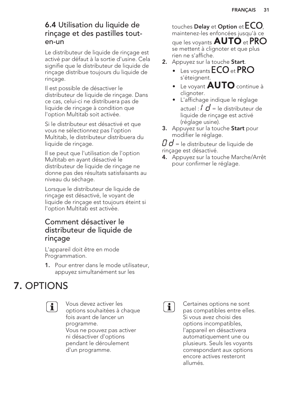 Options | AEG F88070VI1P User Manual | Page 31 / 64