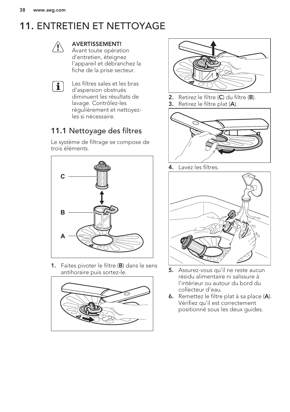 Entretien et nettoyage, 1 nettoyage des filtres | AEG F88070VI1P User Manual | Page 38 / 64