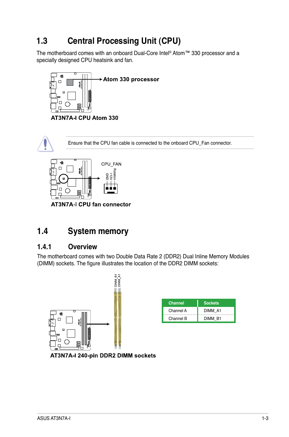 3 central processing unit (cpu), 4 system memory, 1 overview | Central processing unit (cpu) -3, System memory -3 1.4.1, Overview -3 | Asus AT3N7A-I User Manual | Page 12 / 40