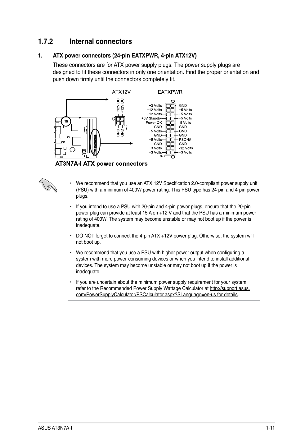 2 internal connectors, Internal connectors -11 | Asus AT3N7A-I User Manual | Page 20 / 40