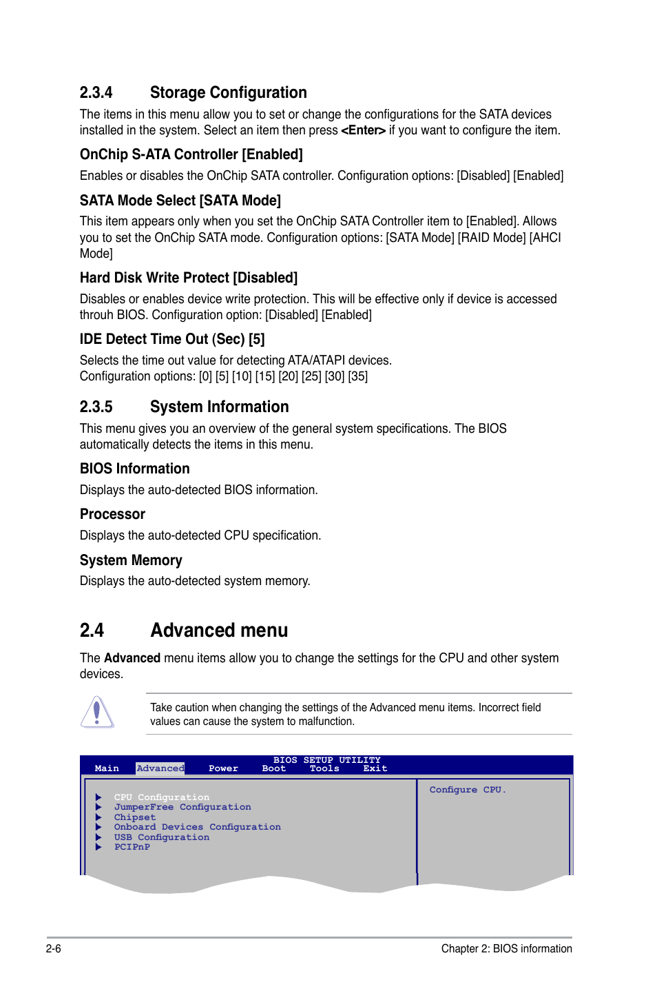 4 storage configuration, 5 system information, 4 advanced menu | Storage configuration -6, System information -6, Advanced menu -6 | Asus AT3N7A-I User Manual | Page 31 / 40