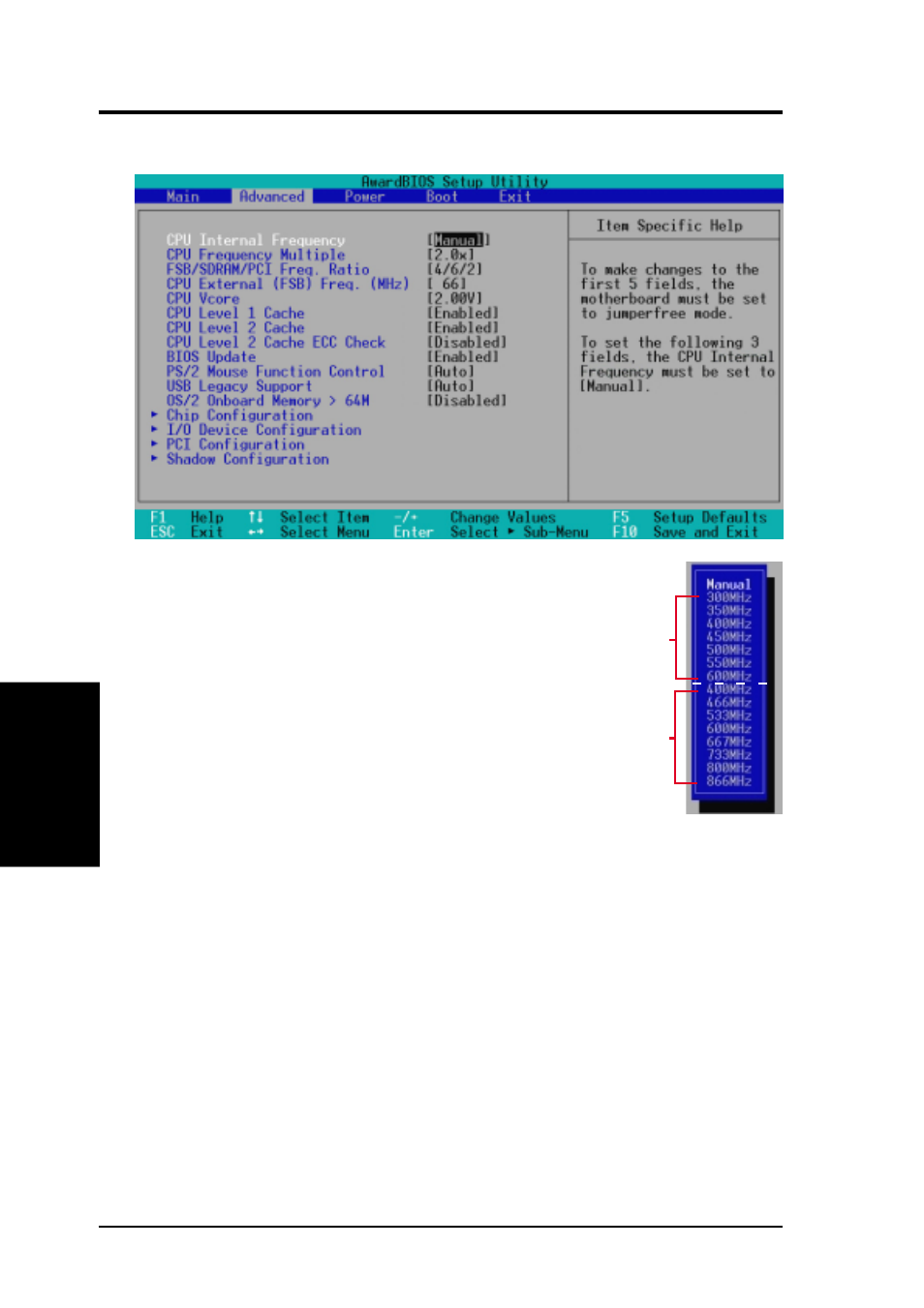 Bios setup, 4 advanced menu | Asus 810E User Manual | Page 60 / 136
