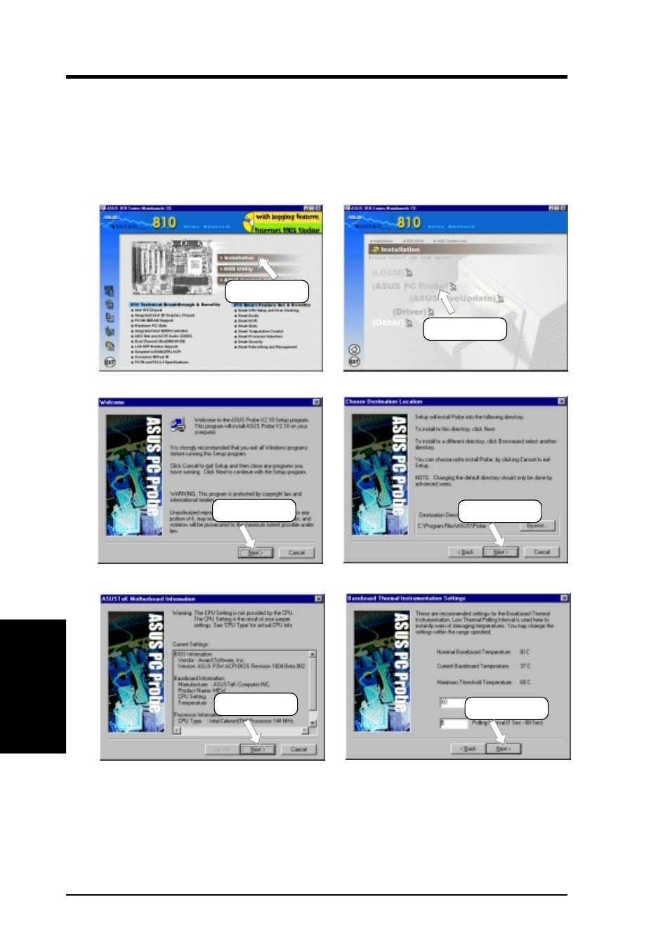 Software setup, 6 asus pc probe | Asus 810E User Manual | Page 90 / 136