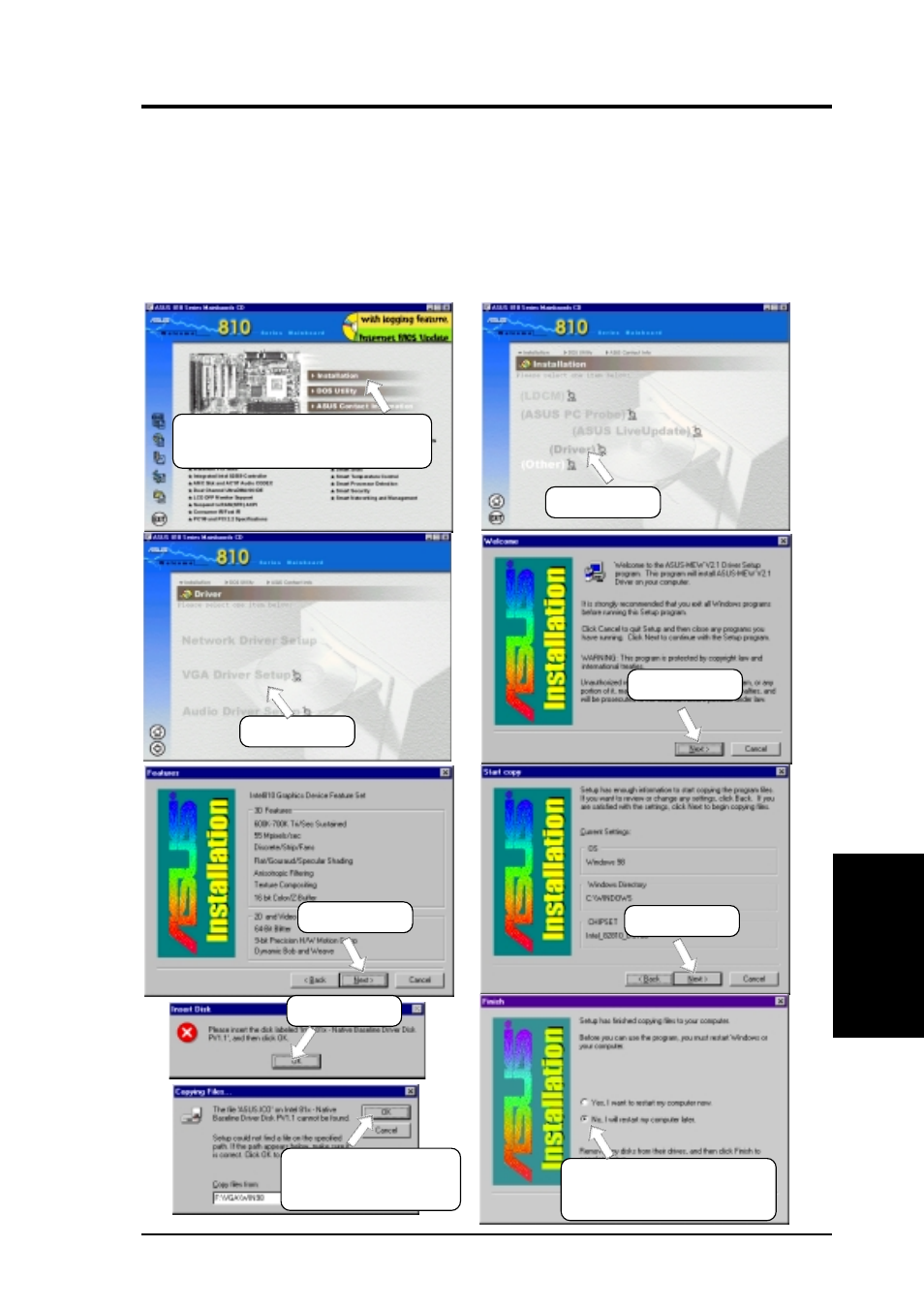 Software setup, 8 drivers, 1 vga driver setup | Asus 810E User Manual | Page 93 / 136