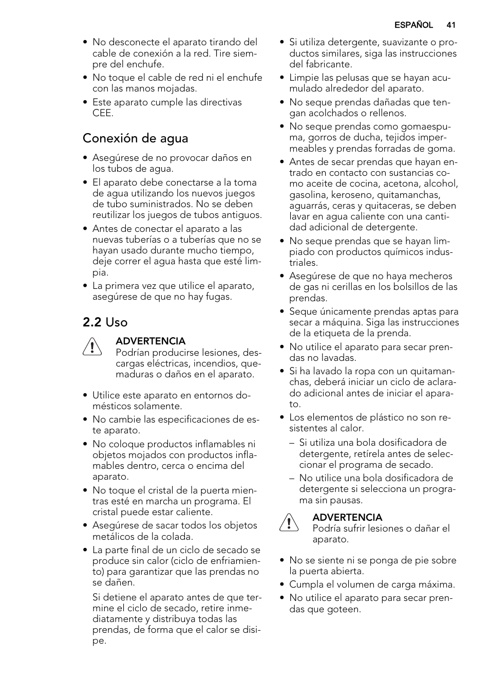 Conexión de agua, 2 uso | AEG L61470WDBI User Manual | Page 41 / 76