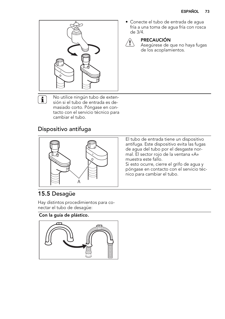 Dispositivo antifuga, 5 desagüe | AEG L61470WDBI User Manual | Page 73 / 76