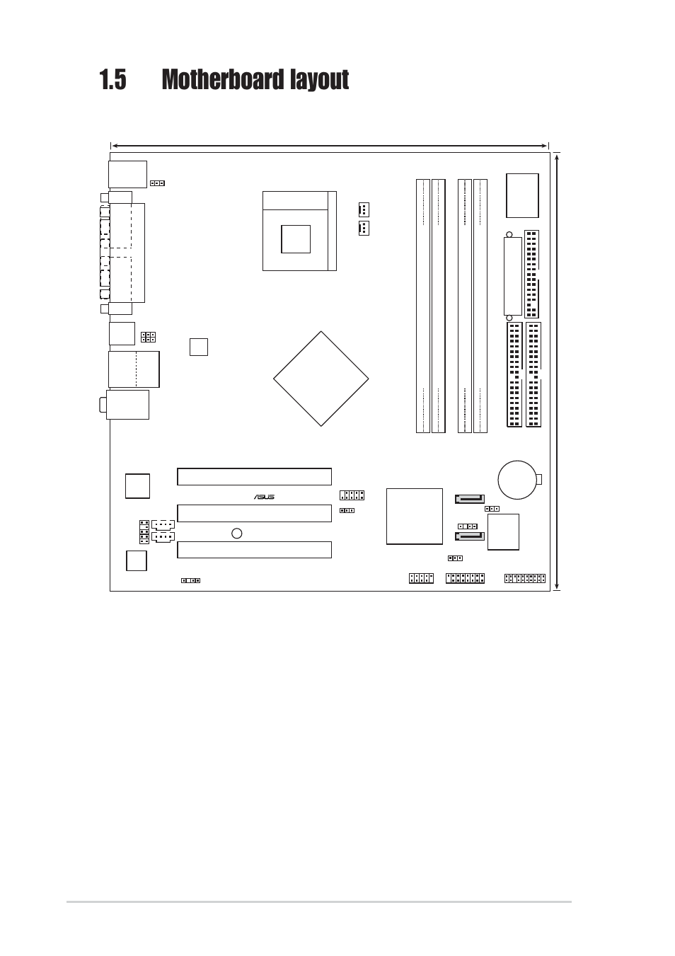 5 motherboard layout, 8 chapter 1: product introduction, Pci1 | Pci2 pci3, Intel, 5cm (9.6in), P4p800-mx, Super i/o | Asus P4P800-MX User Manual | Page 18 / 72