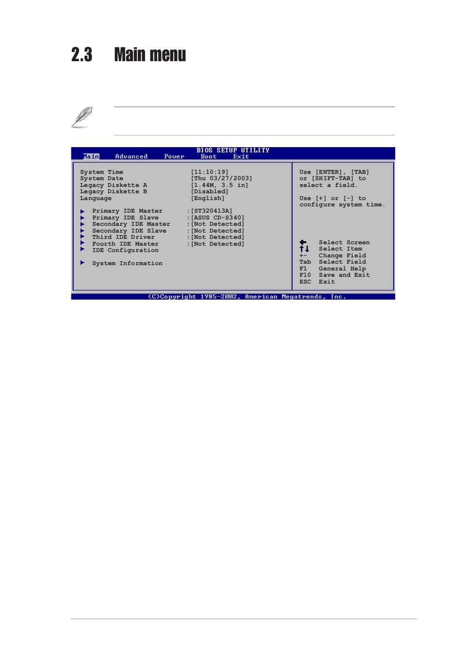 3 main menu, 4 language [english | Asus P4P800-MX User Manual | Page 47 / 72