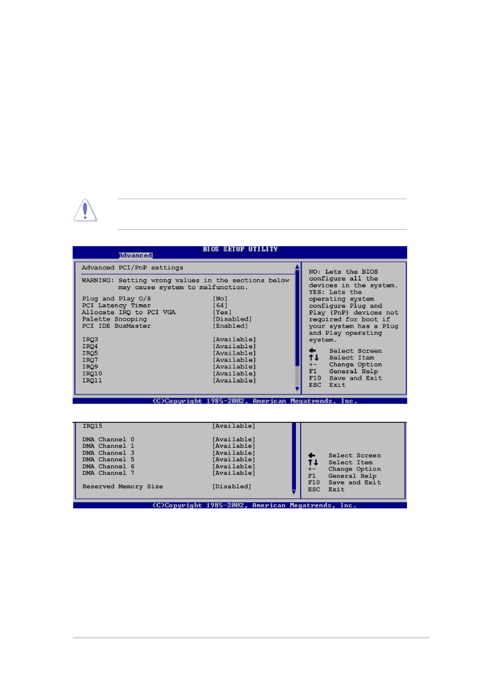 5 pci pnp, Onboard game/midi port [disabled, Plug and play o/s [no | Pci latency timer [64 | Asus P4P800-MX User Manual | Page 57 / 72