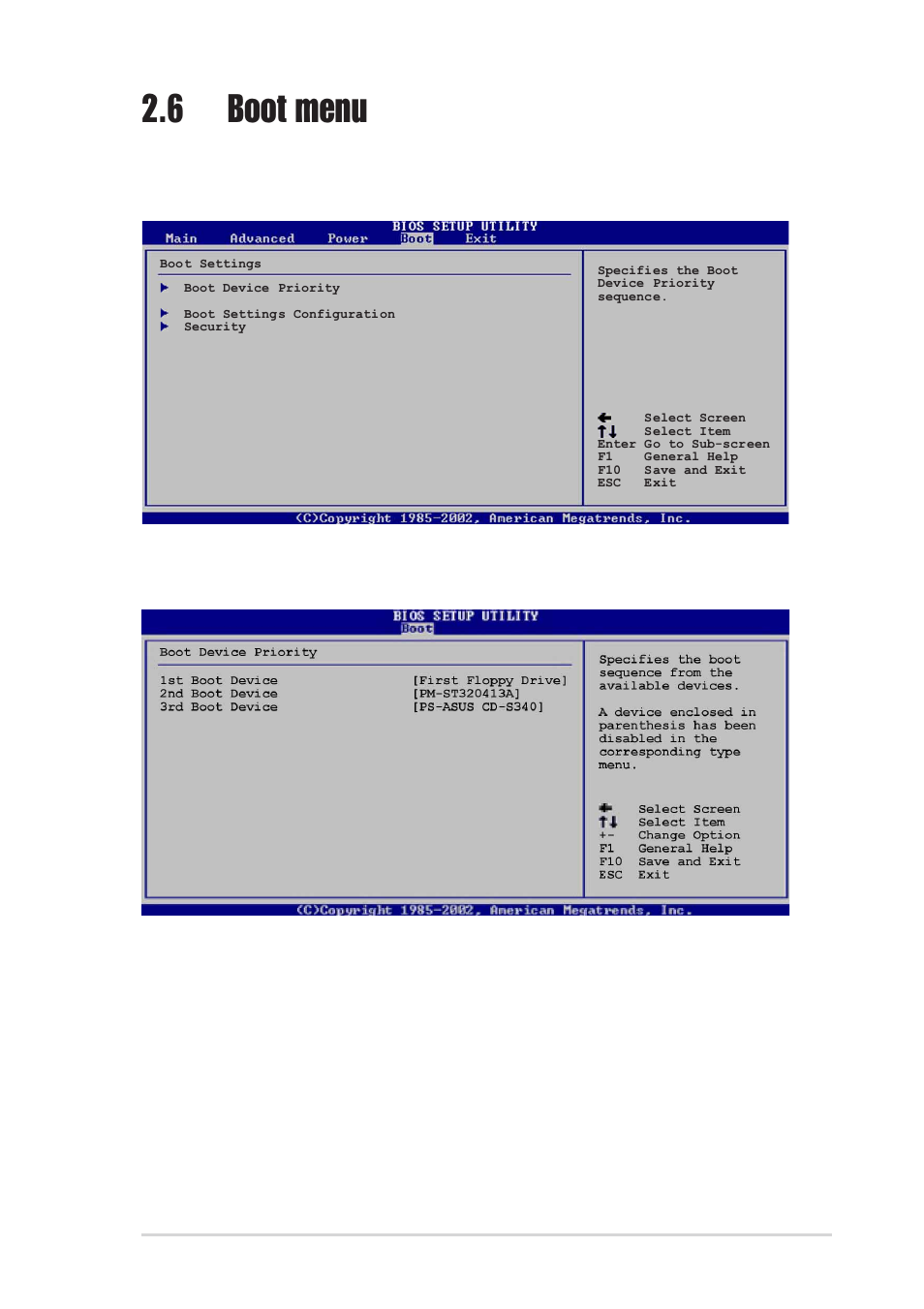 6 boot menu, 1 boot device priority | Asus P4P800-MX User Manual | Page 63 / 72