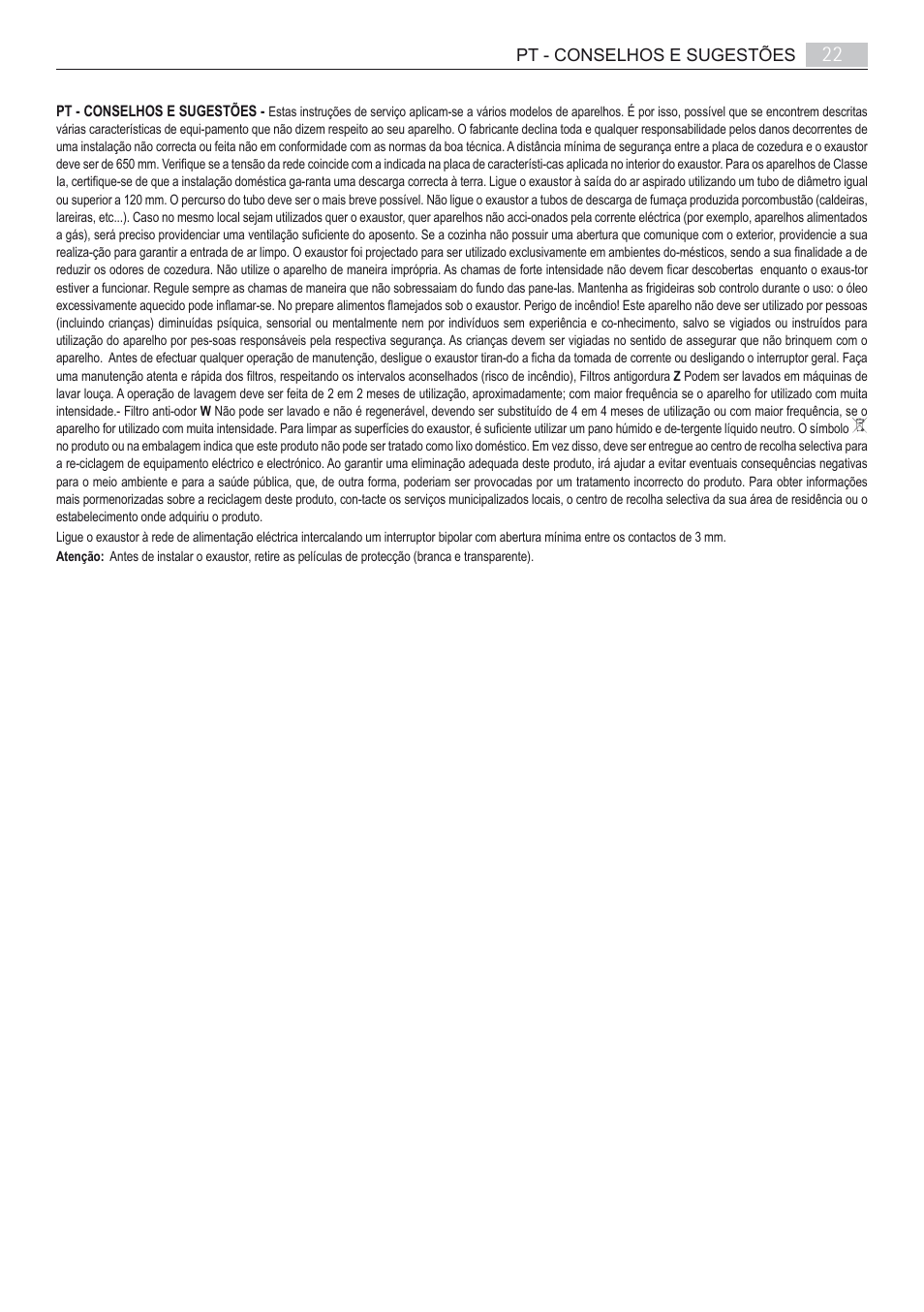 Pt - conselhos e sugestões | AEG X66163MD10 User Manual | Page 22 / 80