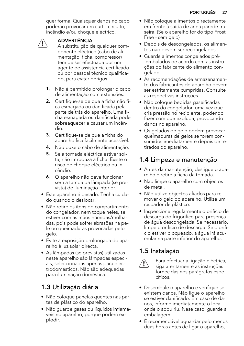 3 utilização diária, 4 limpeza e manutenção, 5 instalação | AEG SCT71800S1 User Manual | Page 27 / 76